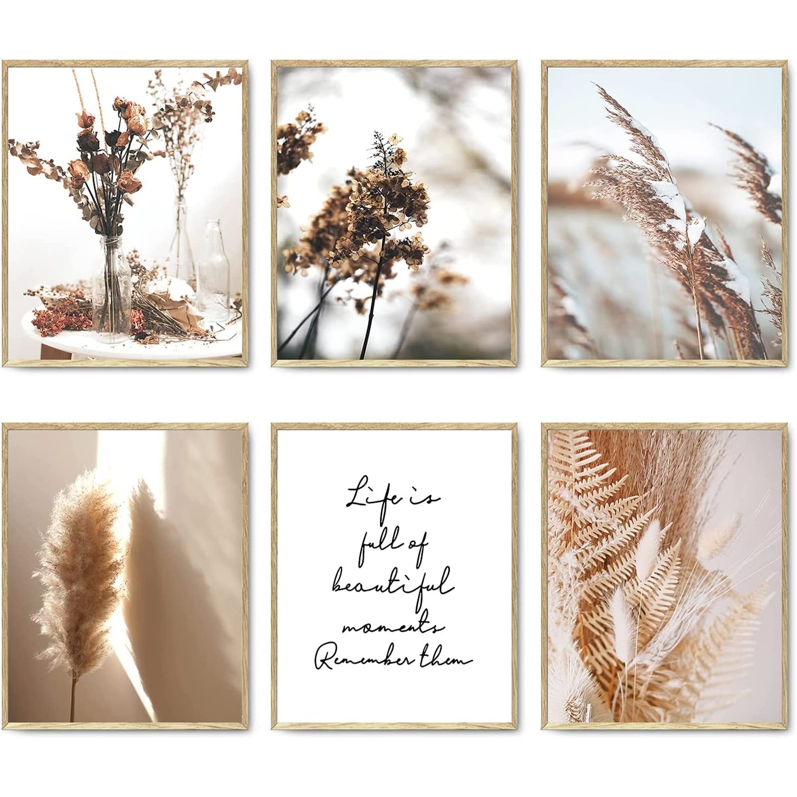 Hoozgee Botanical Wall Art Prints Set Of 6 Canvas Art Wall Decor Print Nature Pictures Reed Dried Flower Plant Wall Poster Print