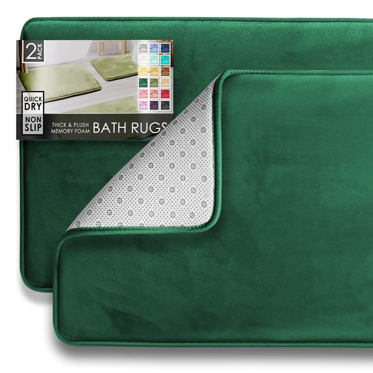 Clara Clark 2 Piece Bathroom Rugs Bath Mat Set, Velvet Memory Foam Bath Mats For Bathroom - Non-Slip, Pvc Backing Bath Rugs, Was