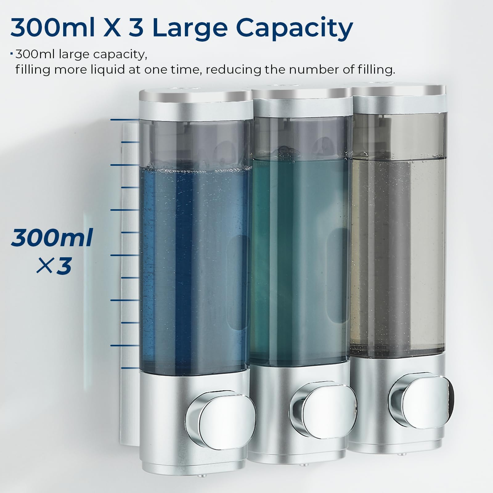 Shampoo And Conditioner Dispenser, Pollock Shower Dispenser 3 Chamber No Drill Shampoo Dispenser For Shower Wall Mounted Shampoo