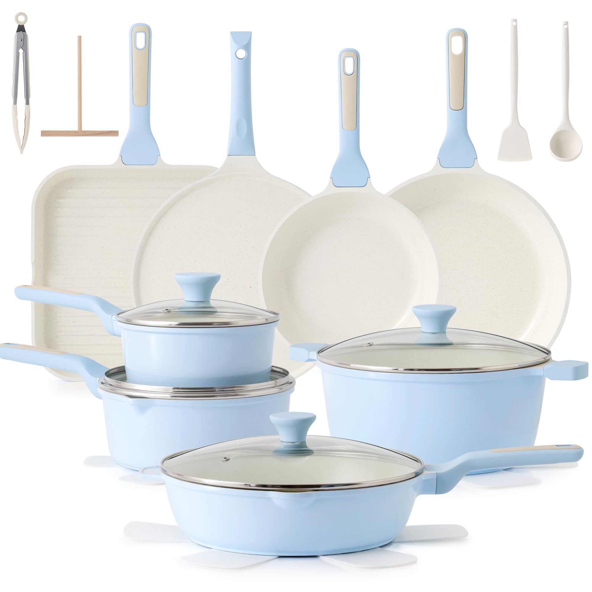 SENSARTE 23 PCS Non Toxic Ceramic Cookware Set, Non Stick Pots and Pans,