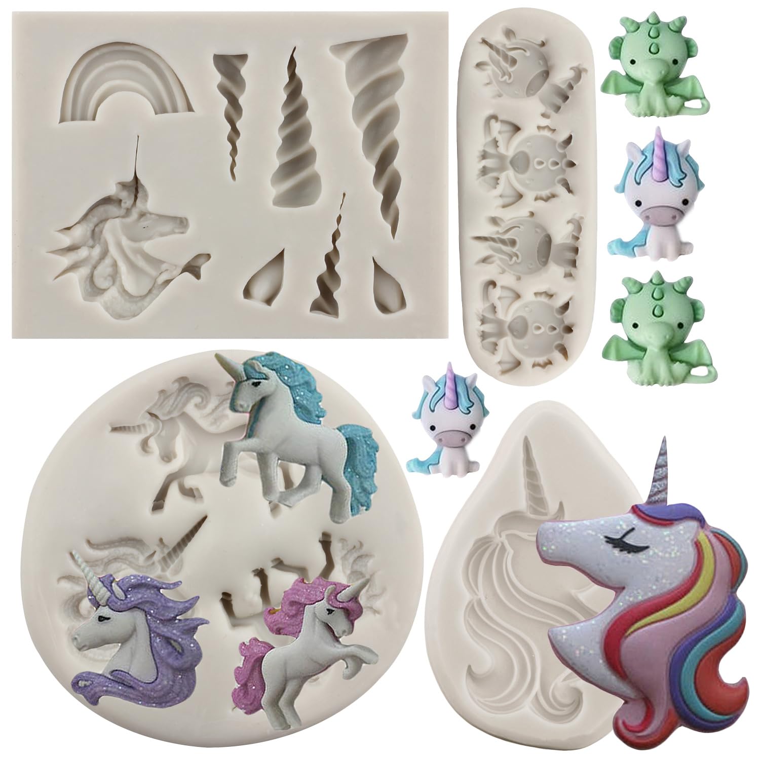 Sijiangmold Unicorn Silicone Molds Unicorn Horn Ears Rainbow Candy Fondant Mold For Cake Decorating Cupcake Topper Candy Chocola