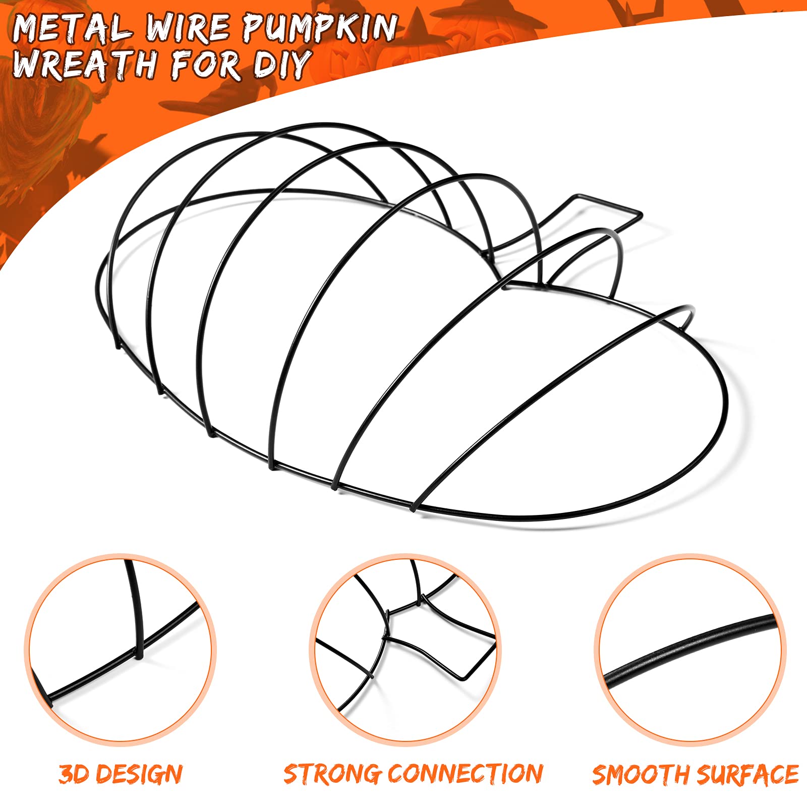 Hotop 5 Pcs 10 x 7.3 Inches Thanksgiving Pumpkin Shaped Metal Wreath Form Fall Wire Floral Frame Halloween 3D Pumpkin Wreath Ind