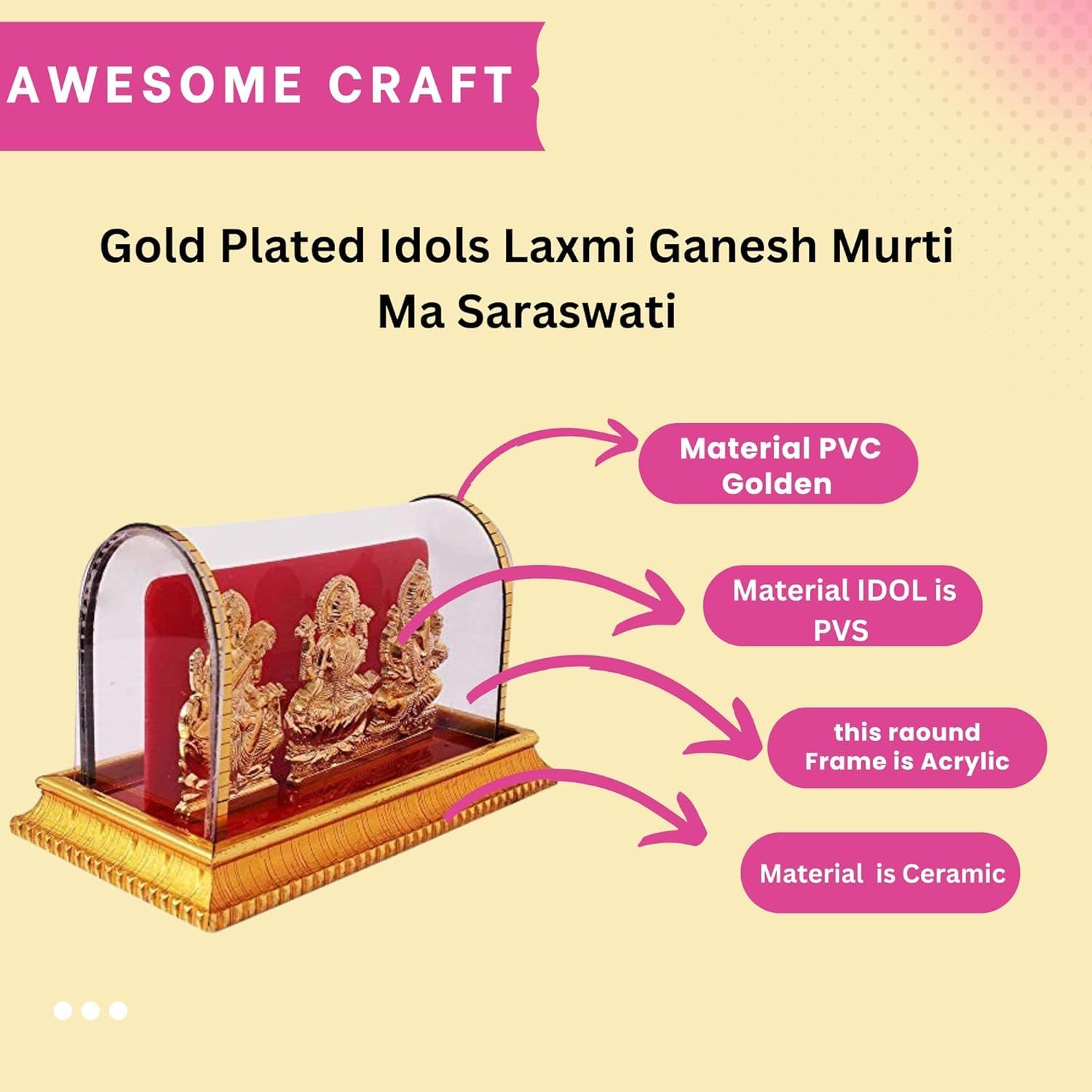 Swara Agate Acrylic Gold Plated Idols | Laxmi Ganesh Murti & Ma Saraswati | Home Decor, Pooja Room, Study Table, Living Room & O