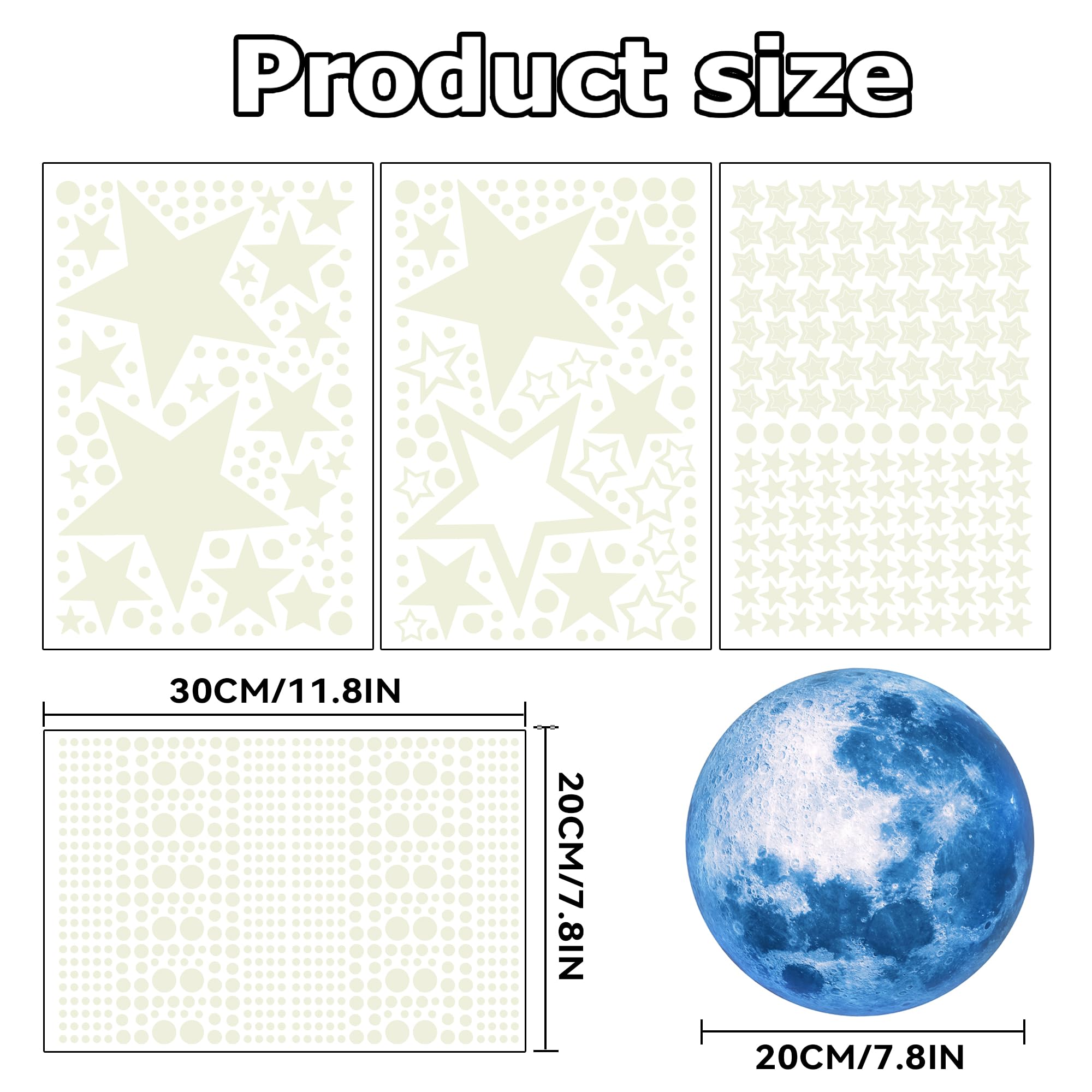 DESERT CAMEL Glow in The Dark Stars Decals for Kids Room, 1078Pcs Blue Ceiling Stickers, Space & Moon Theme