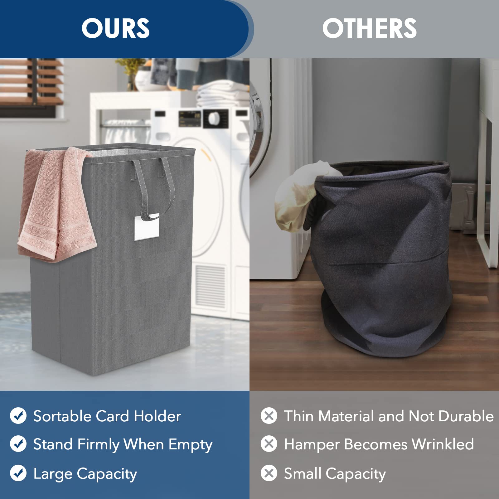 75L Large Laundry Hamper With Handles, Dirty Clothes Hamper For Bedroom Waterproof, Freestanding Tall Laundry Basket Waterproof,