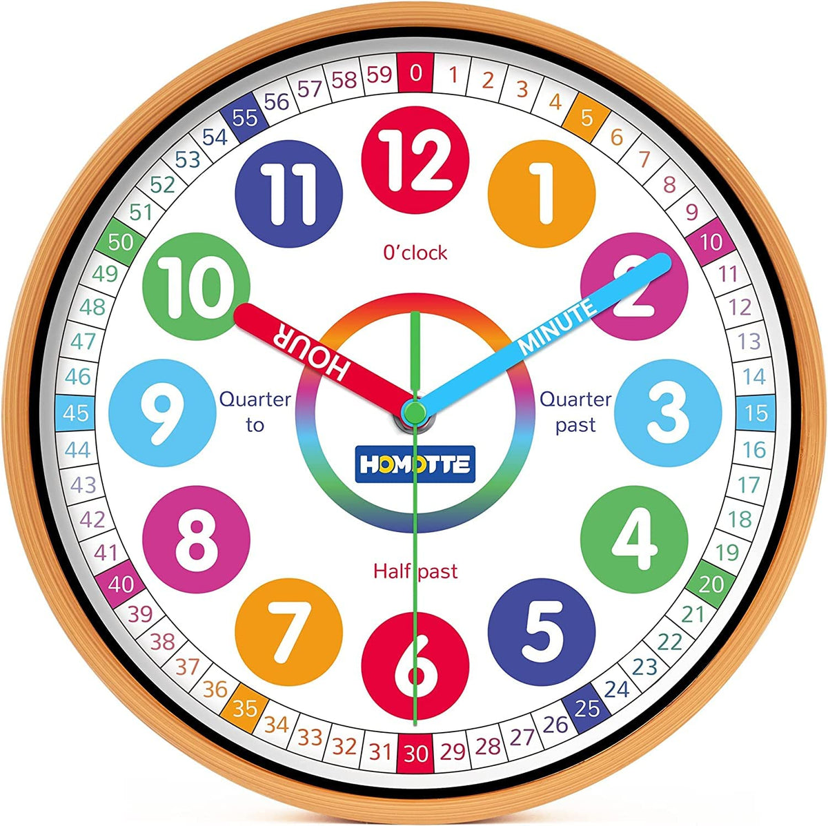 Homotte Kids Wall Clock For Bedroom, 10 Inch Round Multi-Colored Learn ...