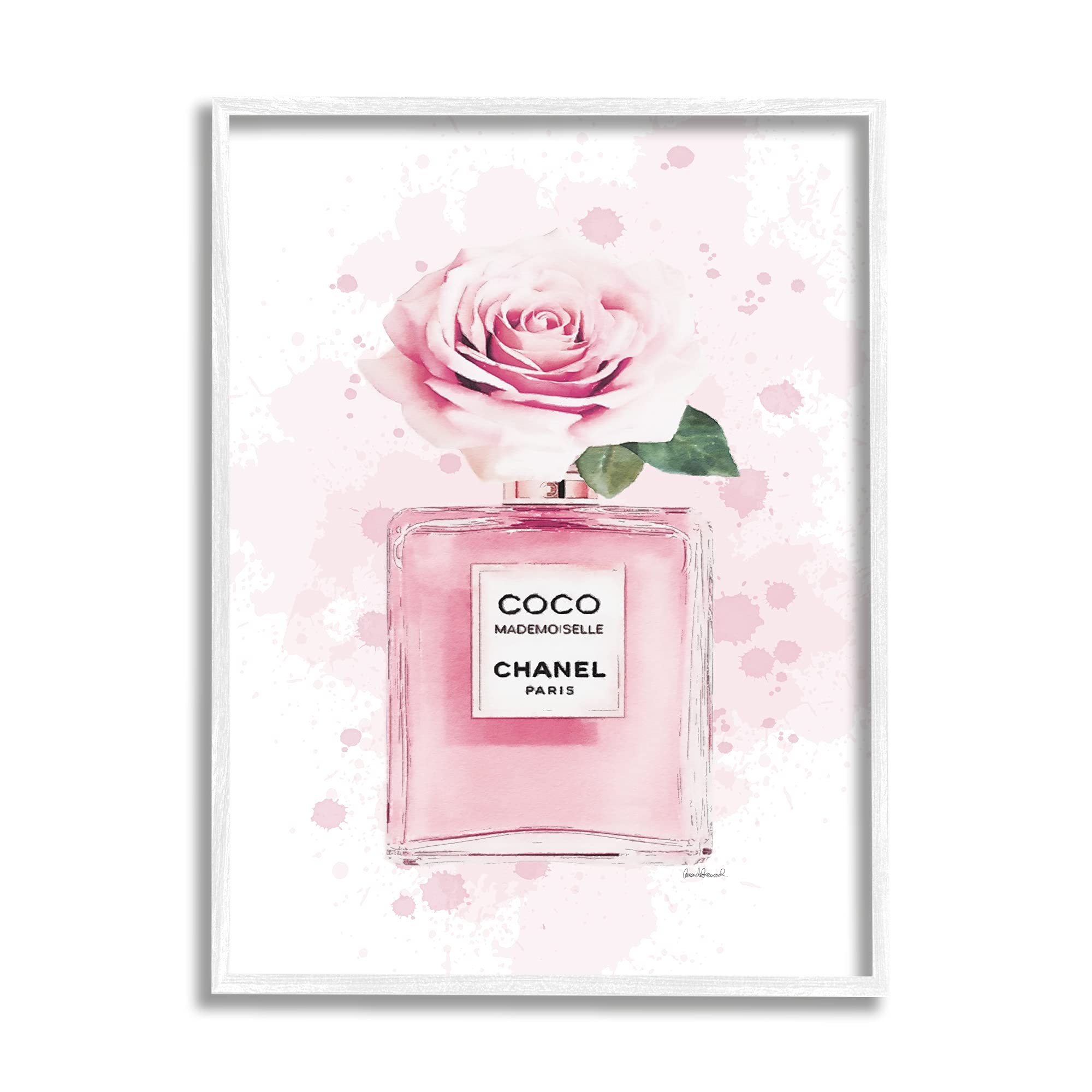 Stupell Industries Pink Flower Perfume Fashion Glam Design, Designed By Amanda Greenwood Wall Art, 16 X 1.5 X 20, White Framed