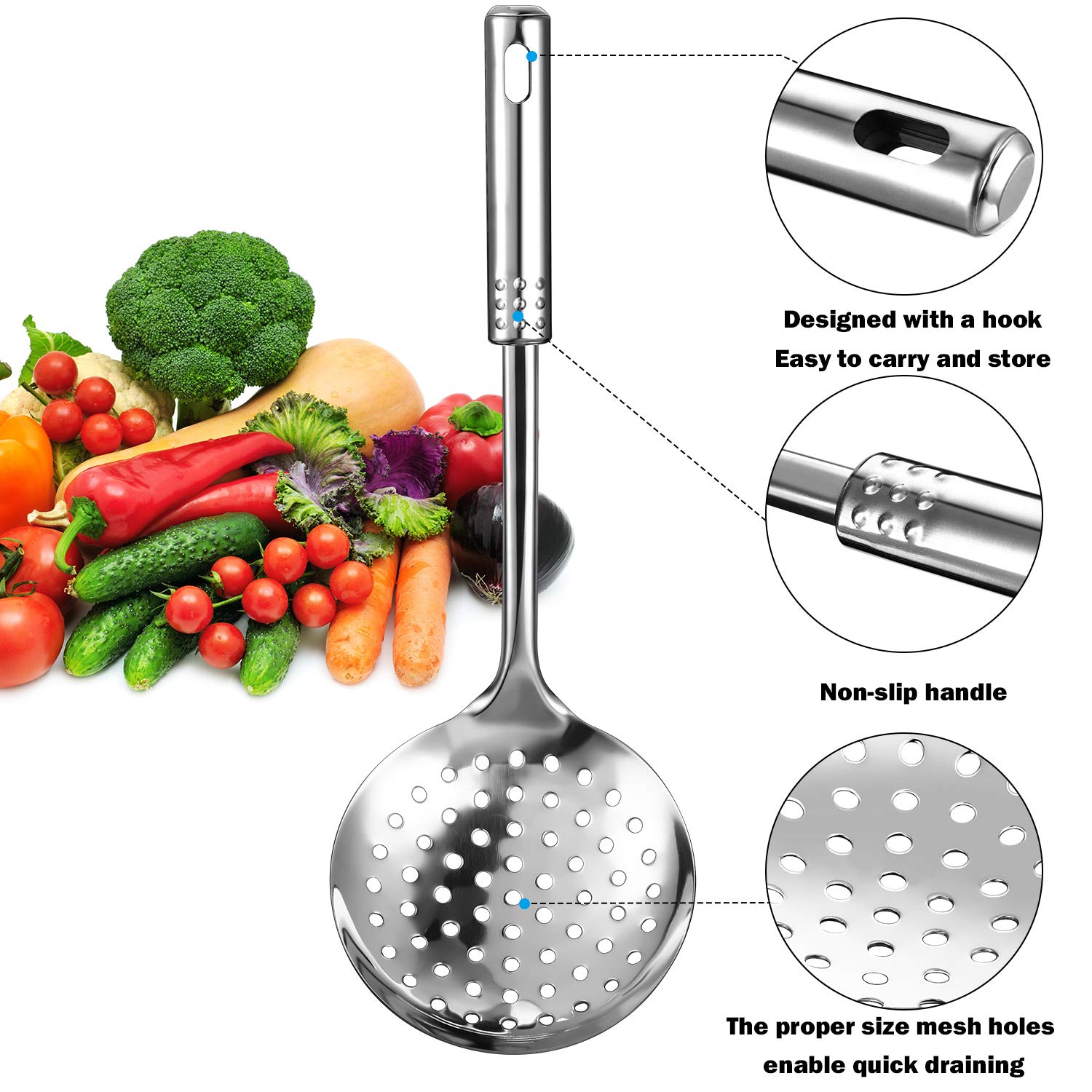 2 Pieces Stainless Steel Cooking Colander Skimmer Slotted Spoon Kitchen Strainer Ladle With Long Handle For Kitchen Cooking Baki