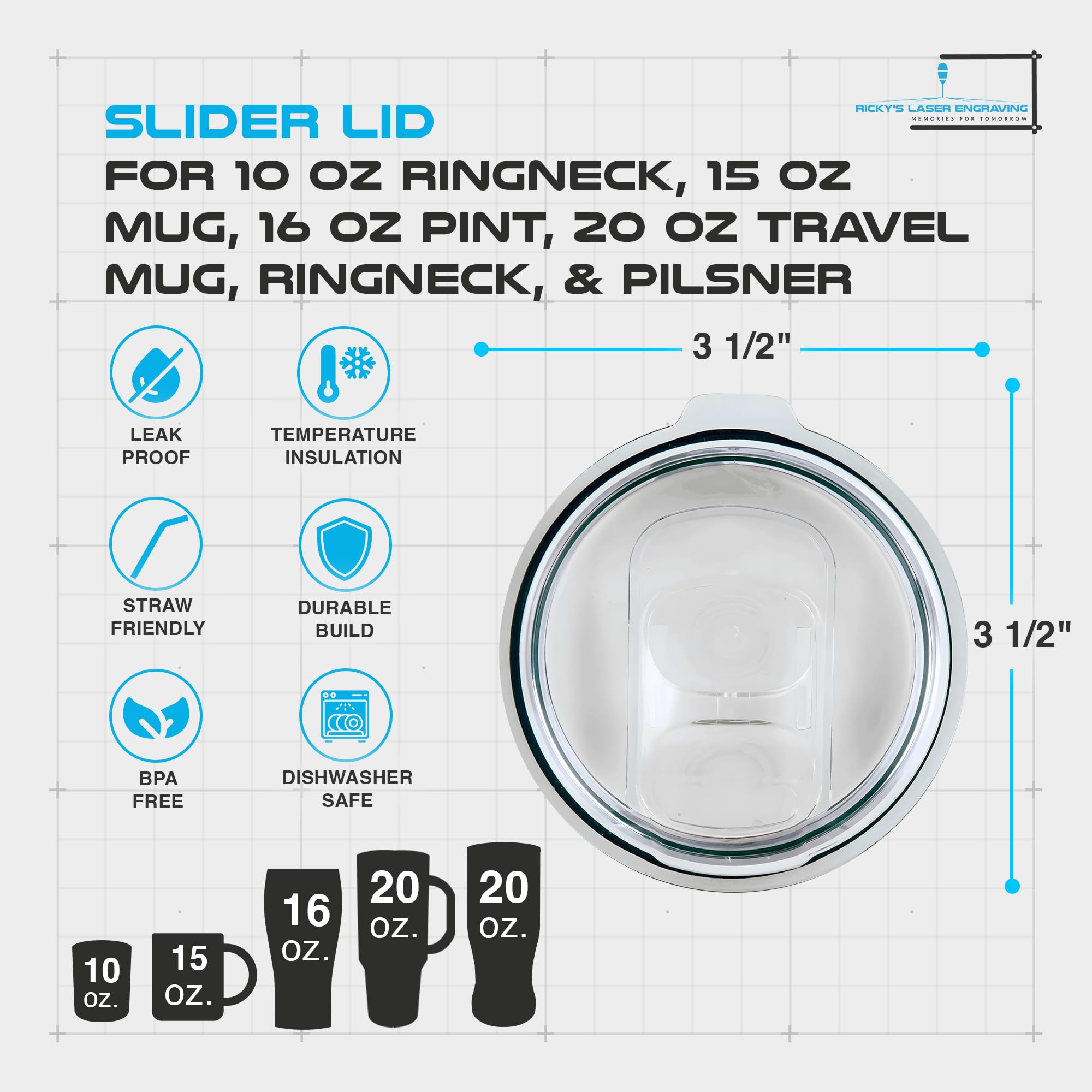 Polar Camel Replacement Lid (10, 15, 16, 20 Tumblers & 20 Oz. Pilsners, Slider Lid (2-Pack))