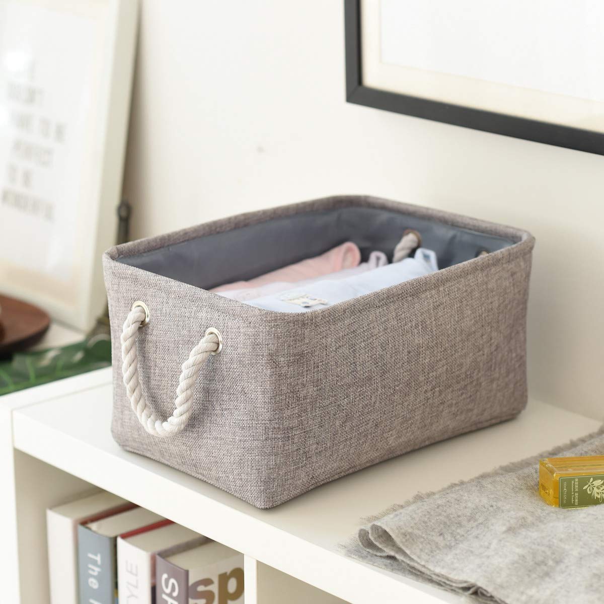 TheWarmHome Large Storage Bins Basket  2 Pack Grey Fabric Storage Cubes for Baby Changing Table Nursery Livingroom Kidsroom Playroom Toy  Collapsible Storage Baskets for organizing Shelves Closet
