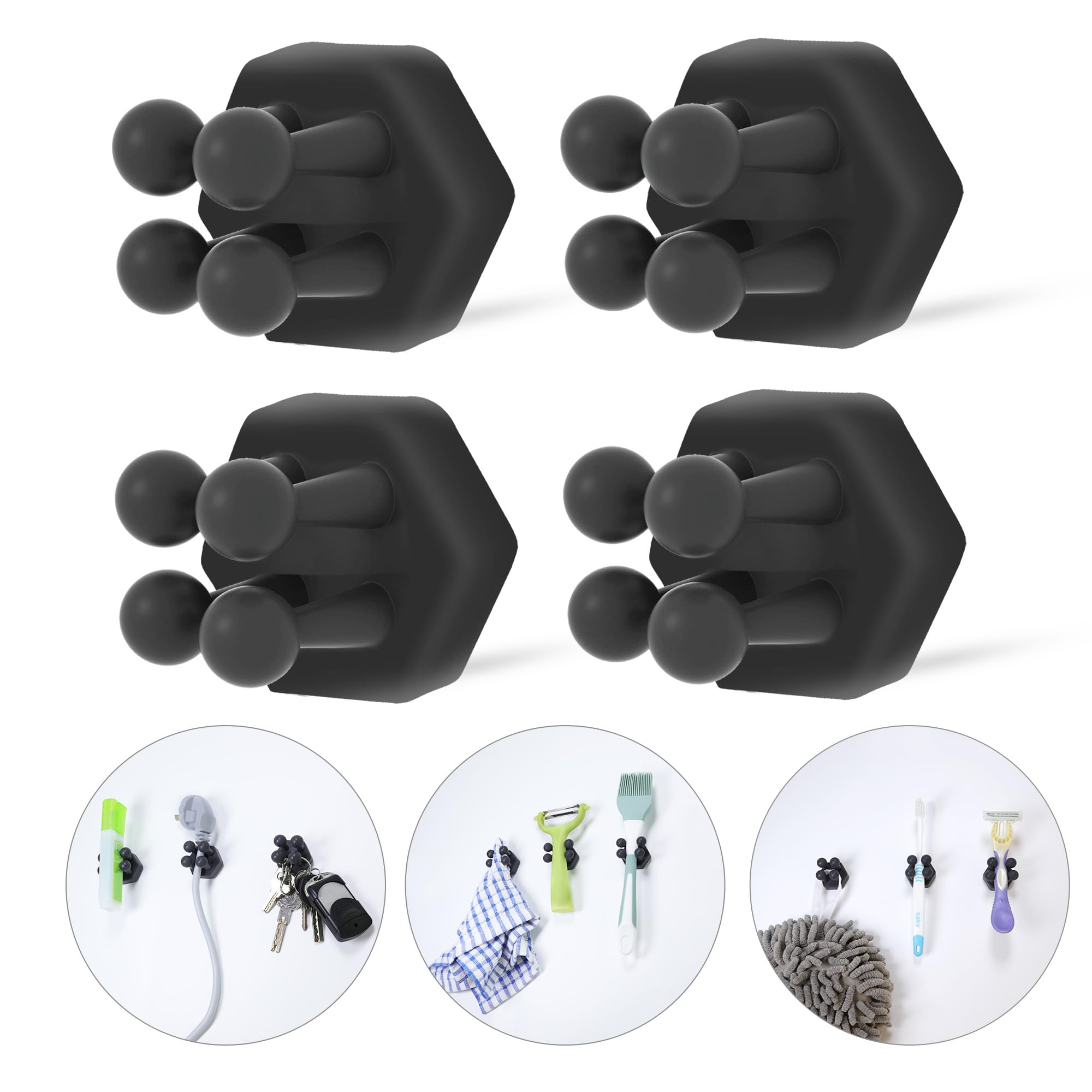 Silicone Toothbrush Holders For Bathroom - Adhesive Shower Toothbrush Holder Wall Mounted, Multi-Function Hook Waterproof Razor