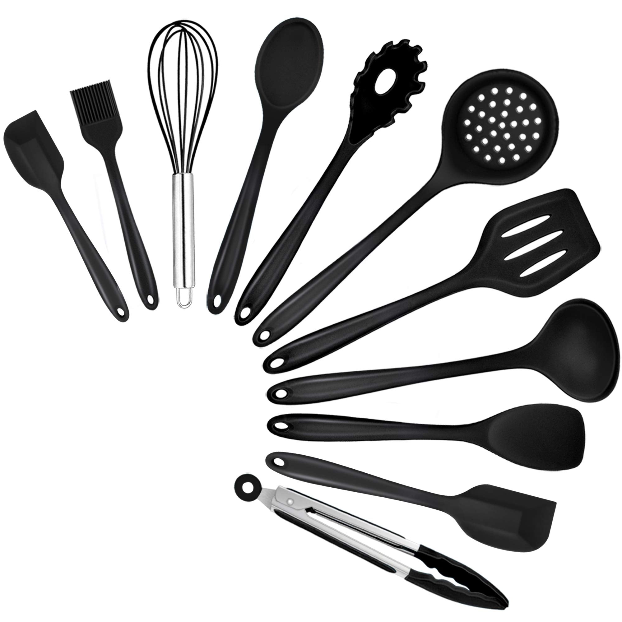 Teamfar Kitchen Cooking Utensils, 11 Pcs Black Silicone Cooking Utensils Spatula Set Heat Resistant For Nonstick Cookware, Perfe