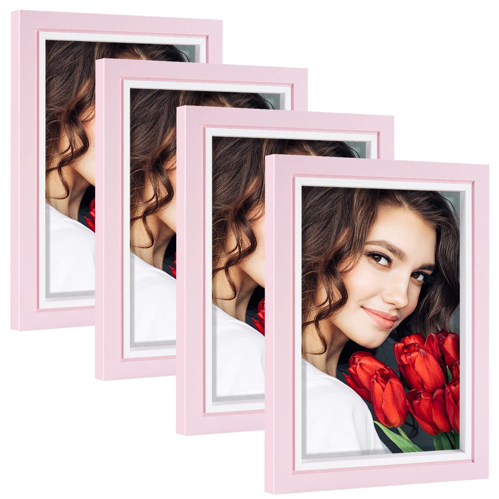 LBECUA 4x6 Picture Frame Set of 4, Pink Picture Frames with HD Plexiglass Display Photo 4x6, Horizontal and Vertical for Wall an