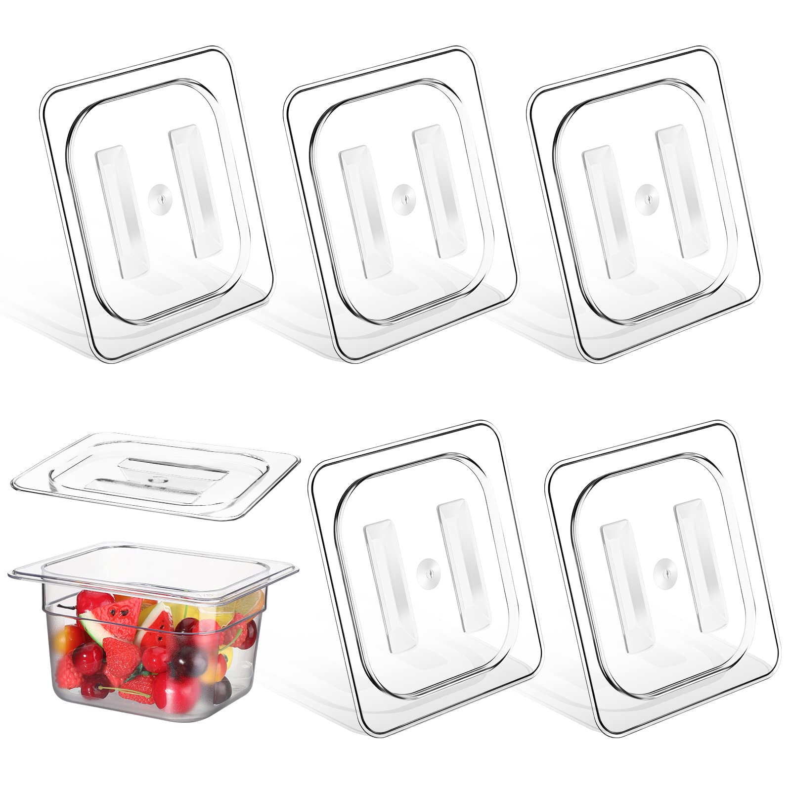 6 Pcs Polycarbonate Food Pan Lids With Handle, 1/6 Size Clear Hotel Pan Lid Plastic Hotel Pan Cover For Restaurant Food Containe