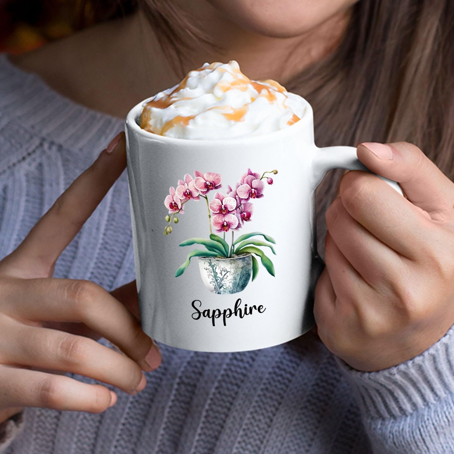 Personalized Phalaenopsis Orchids Coffee Mug Gift, Custom Phalaenopsis Orchids Ceramic Mug, Floral Lover Tea Mug, Customized Nam