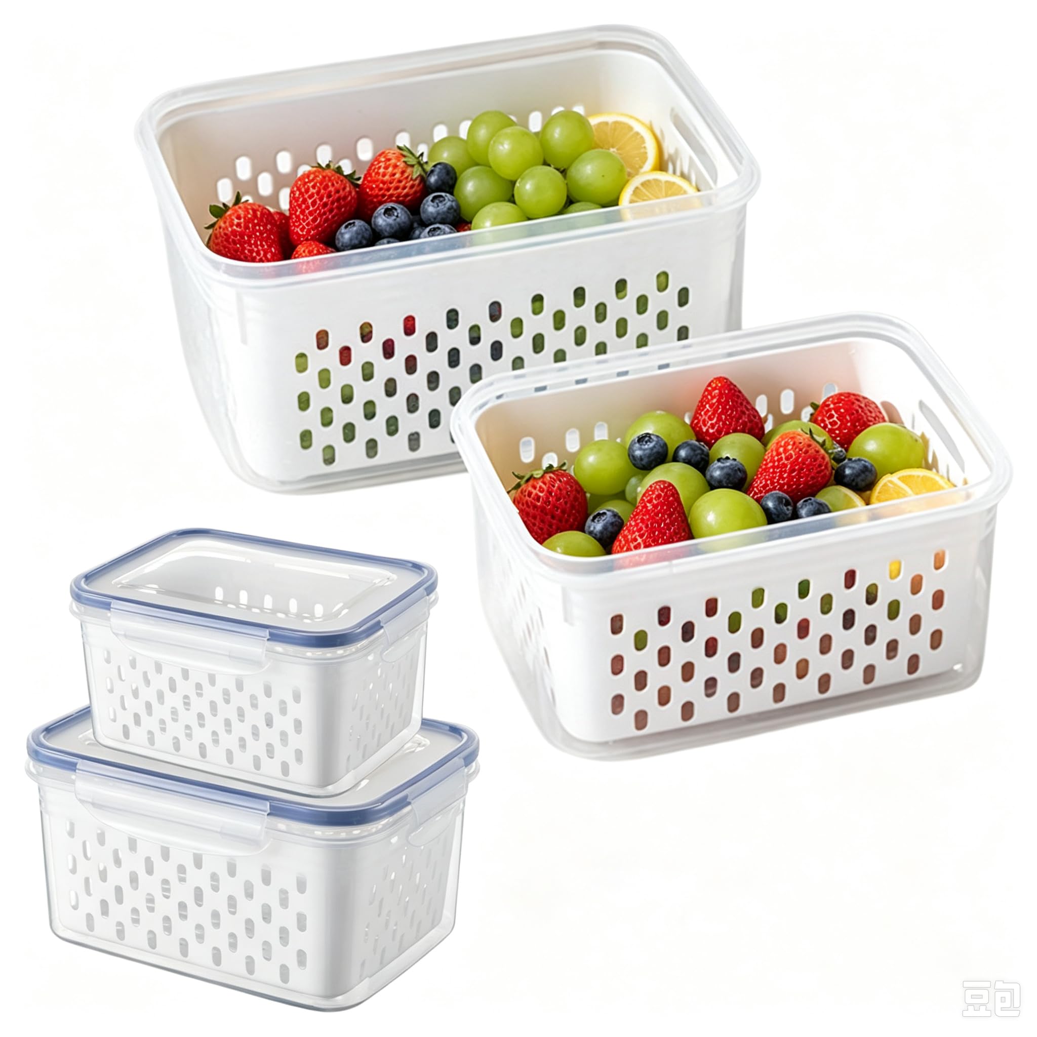 2Pack Fridge Containers  w/ Colanders, Airtight for Veggies/Berries/Meat