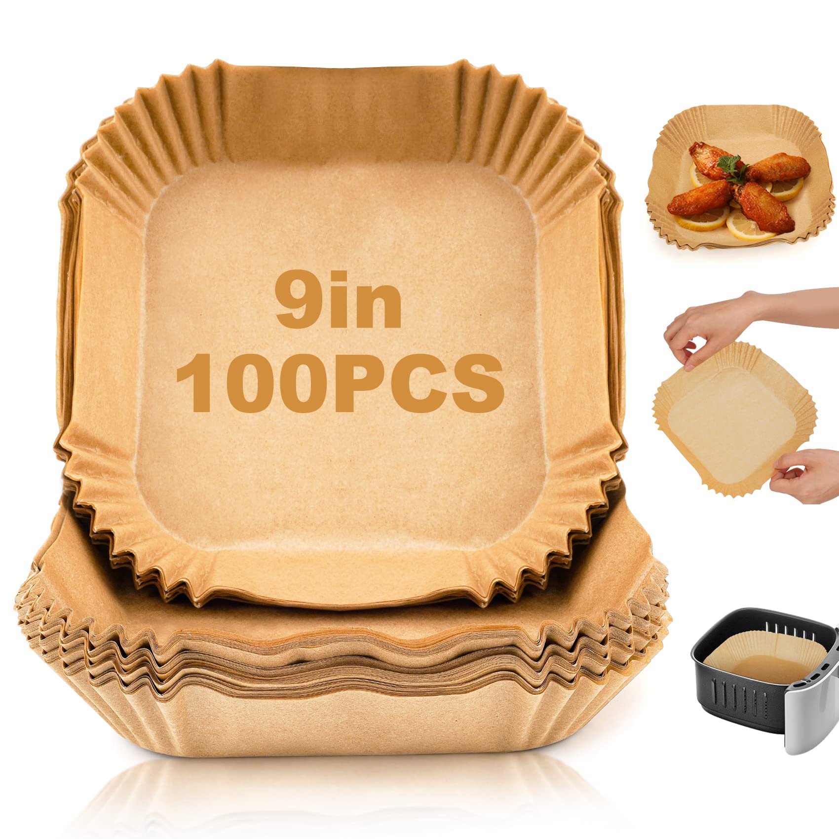 Disposable Air Fryer Paper Liners: 100Pcs 9 In Large Square Non Stick Parchment, Air Fryer Basket Liner For 8Qt - 12Qt Airfryer