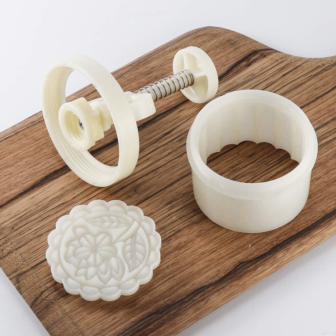 180G 5Pcs Cookie Stamps Thickness Adjustable Moon Cake Mold Set, Cookie Press Diy Decoration Hand Press Cutter Cake Dessert Mold