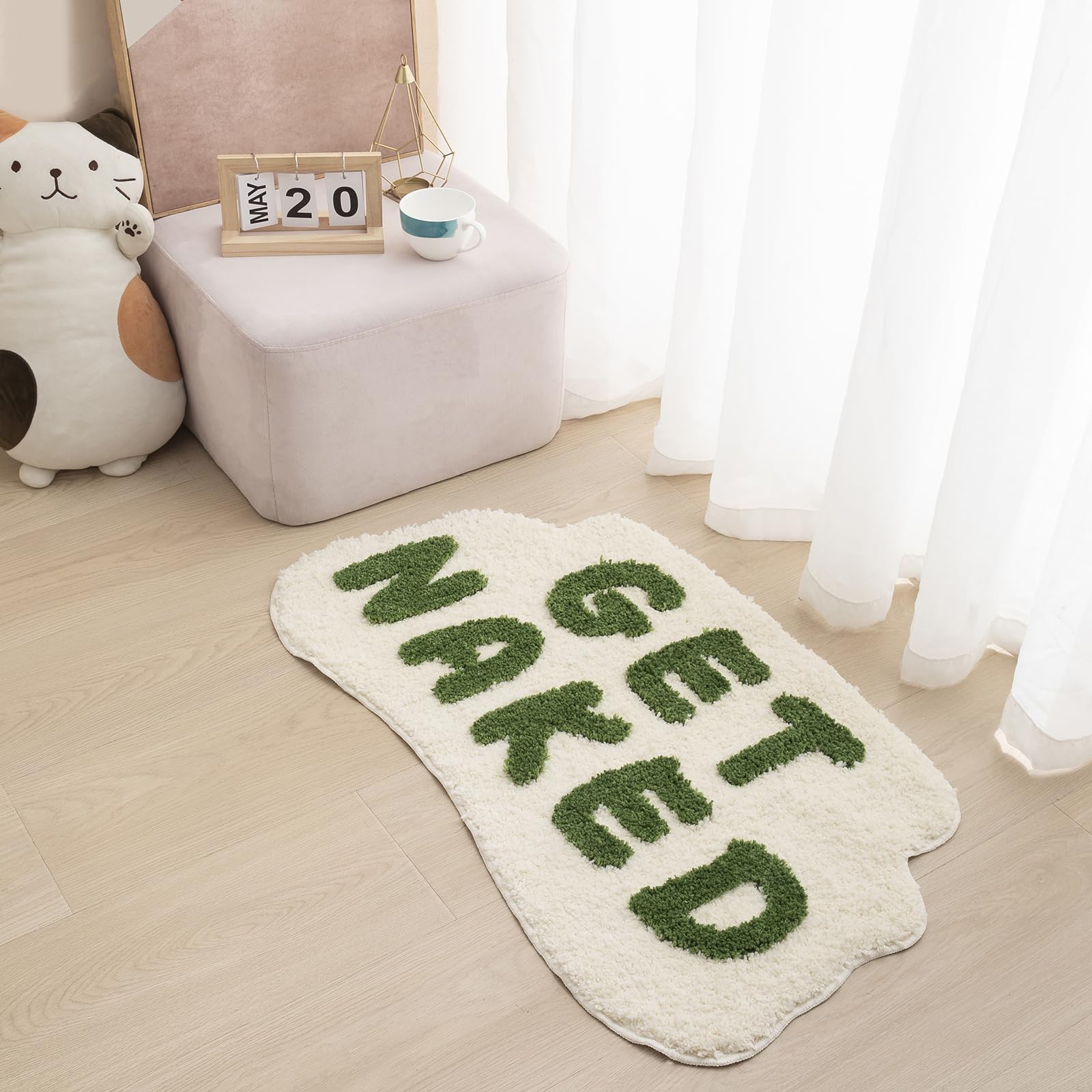 Fpywo Get Naked Bath Mat Green,Cute Get Naked Bathroom Rugs,Soft Non Slip Green Bath Rugs Funny Shower Floor Mat For Bathroom Ap