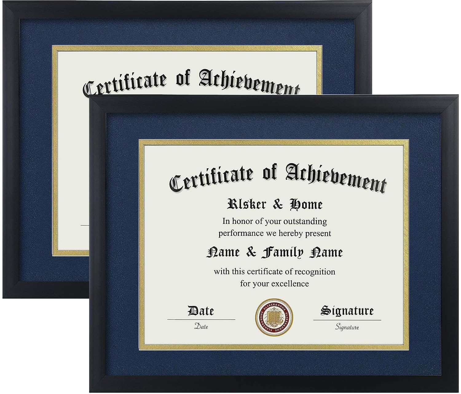 ELSKER&HOME 8.5x11 Certificate Frame with Blue Mat 2Pack- Classic Black Color Frame - Displays Diploma 8.5x11 Inch with Mat - 11