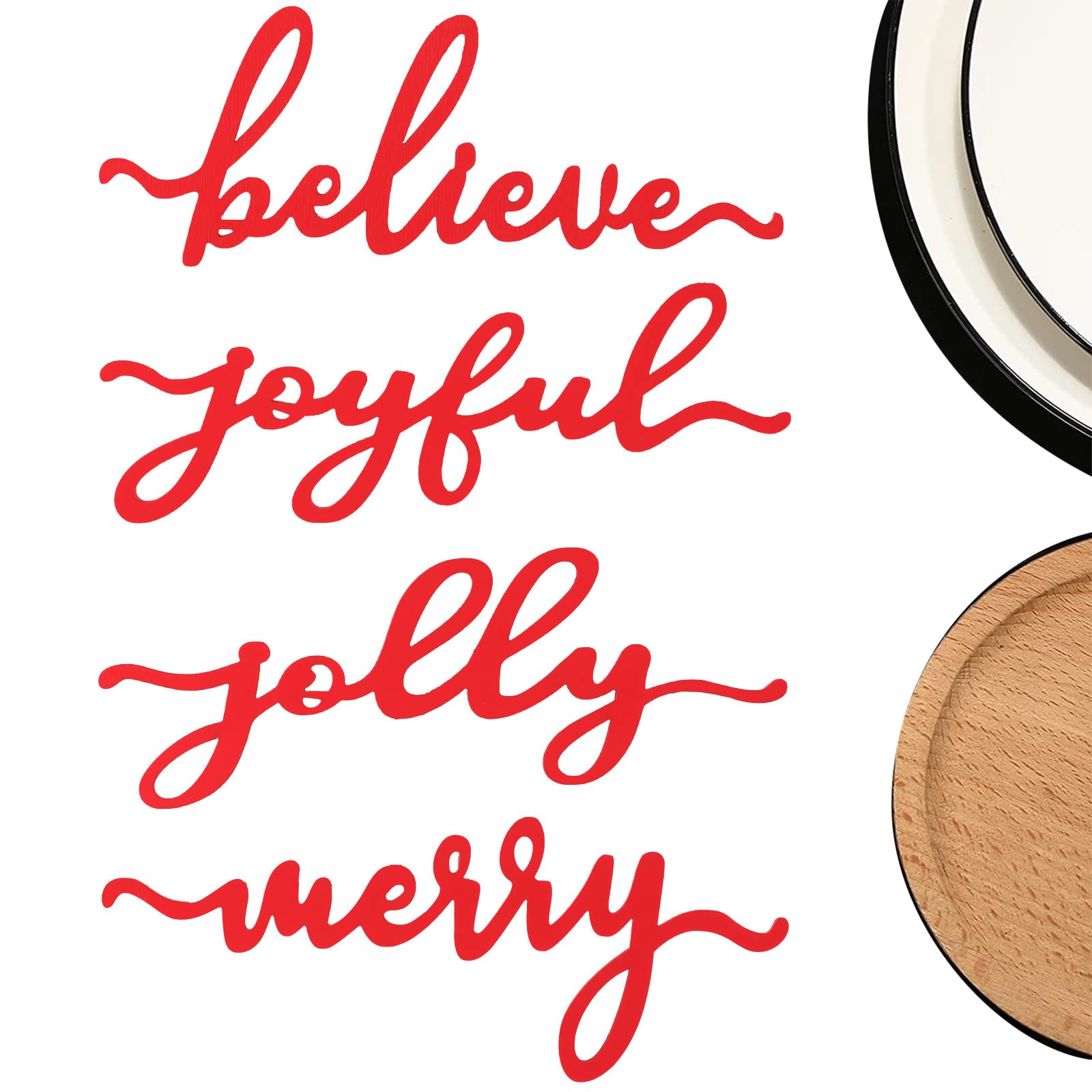 Queekay 8 Pieces Christmas Wood Plate Letter Sign Wood Table Holders Wood Word Cutouts Christmas Plates Home Decor Wooden Word S