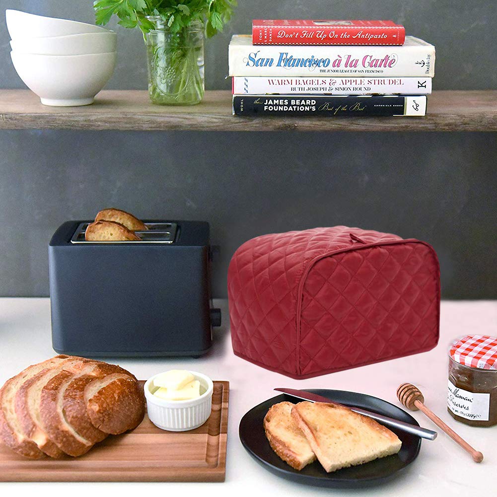 Polyester Quilted Toaster Cover For Two Slice Toaster And Dust & Fingerprint Protection, Machine Washable. Red