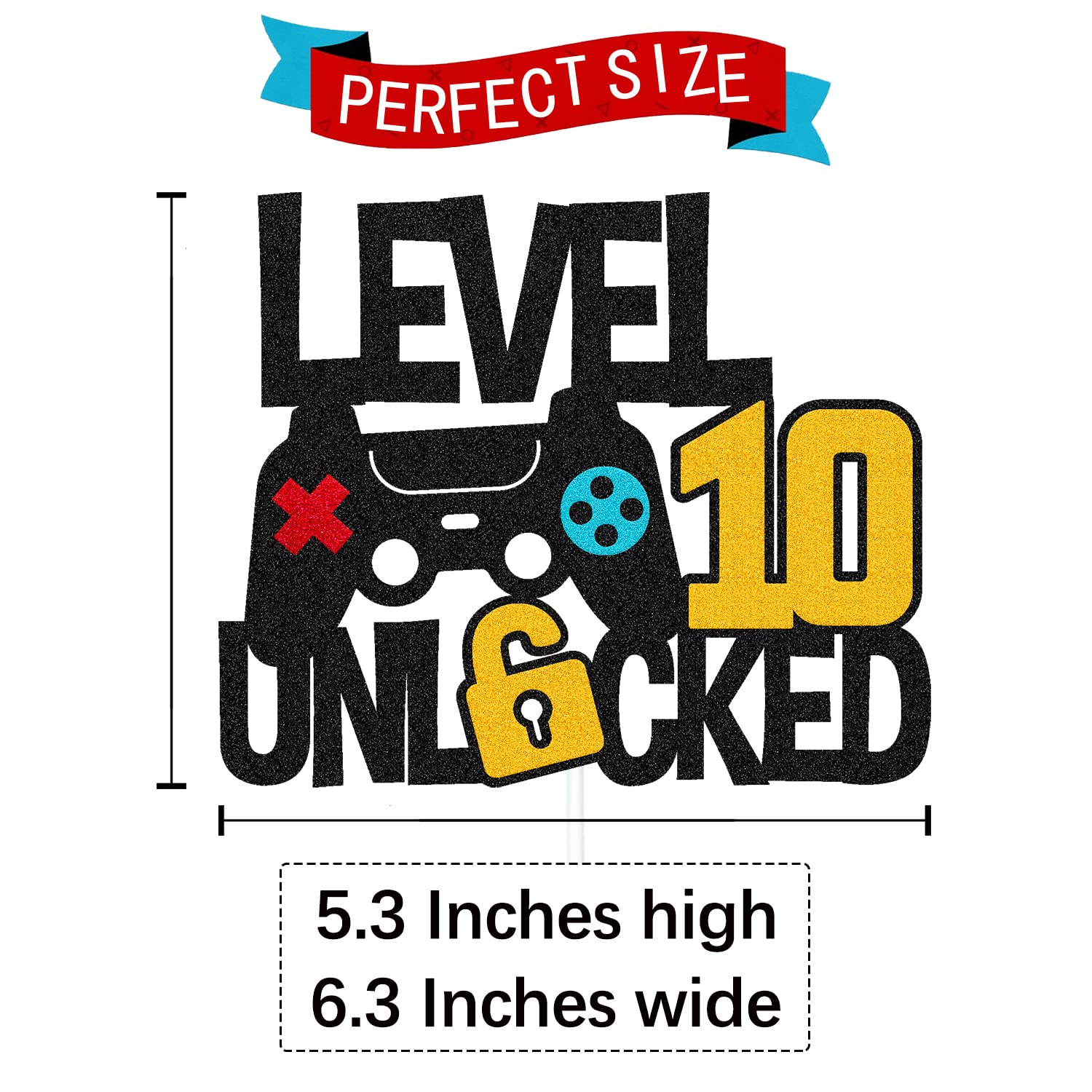 Level 10Th Unlocked Cake Topper Game Controller 10S Cake Decoration Happy 10 Birthday Cake Decor Video Play Game Movie Theme Boy
