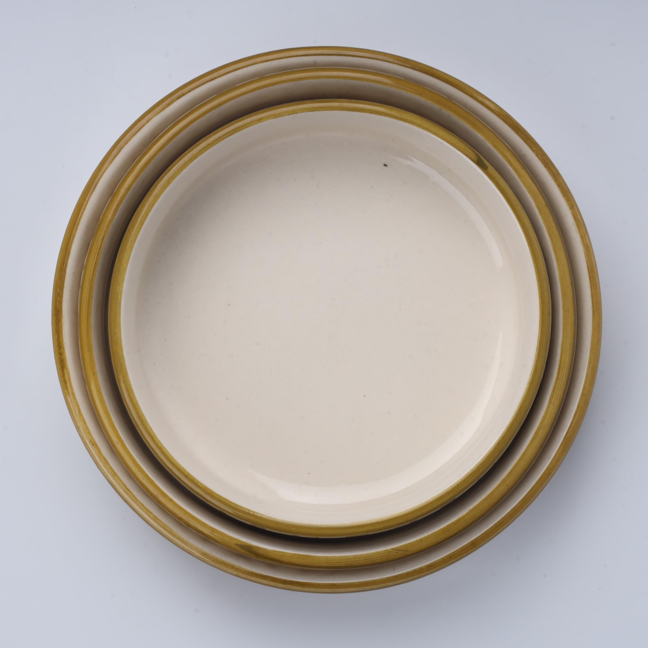 Separate Way Ceramic Flat Deep Serving Bowl Set Of 3, Mix Size - 800Ml, 600Ml, And 500Ml | Glossy Finish | Salad, Snack, Pasta P