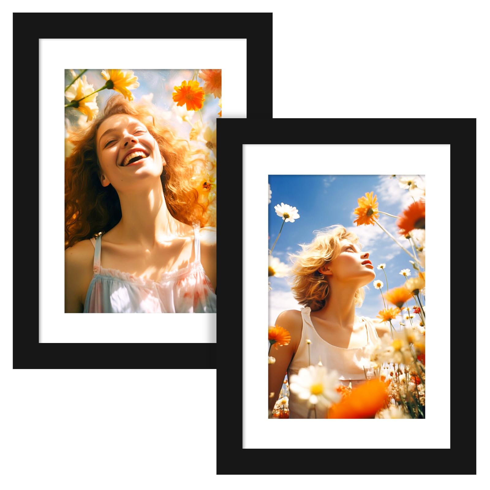 SYNTRIFIC 5x7 Picture Frame Set of 2,Display Pictures 4x6 with Mat or 5x7 Without Mat,Wall Hanging Photo Frame or Tabletop Displ