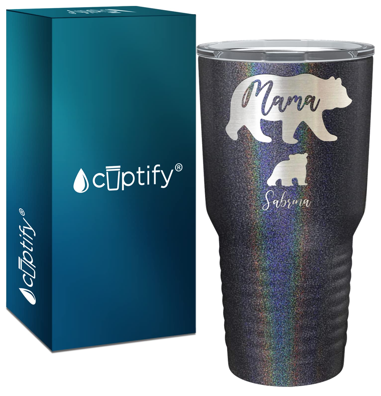 Mama Bear Tumbler Personalized Engraved Cubs On Black Glitter 30 Oz Custom Birthday Gift For Women, Mom And Mother Insulated Sta