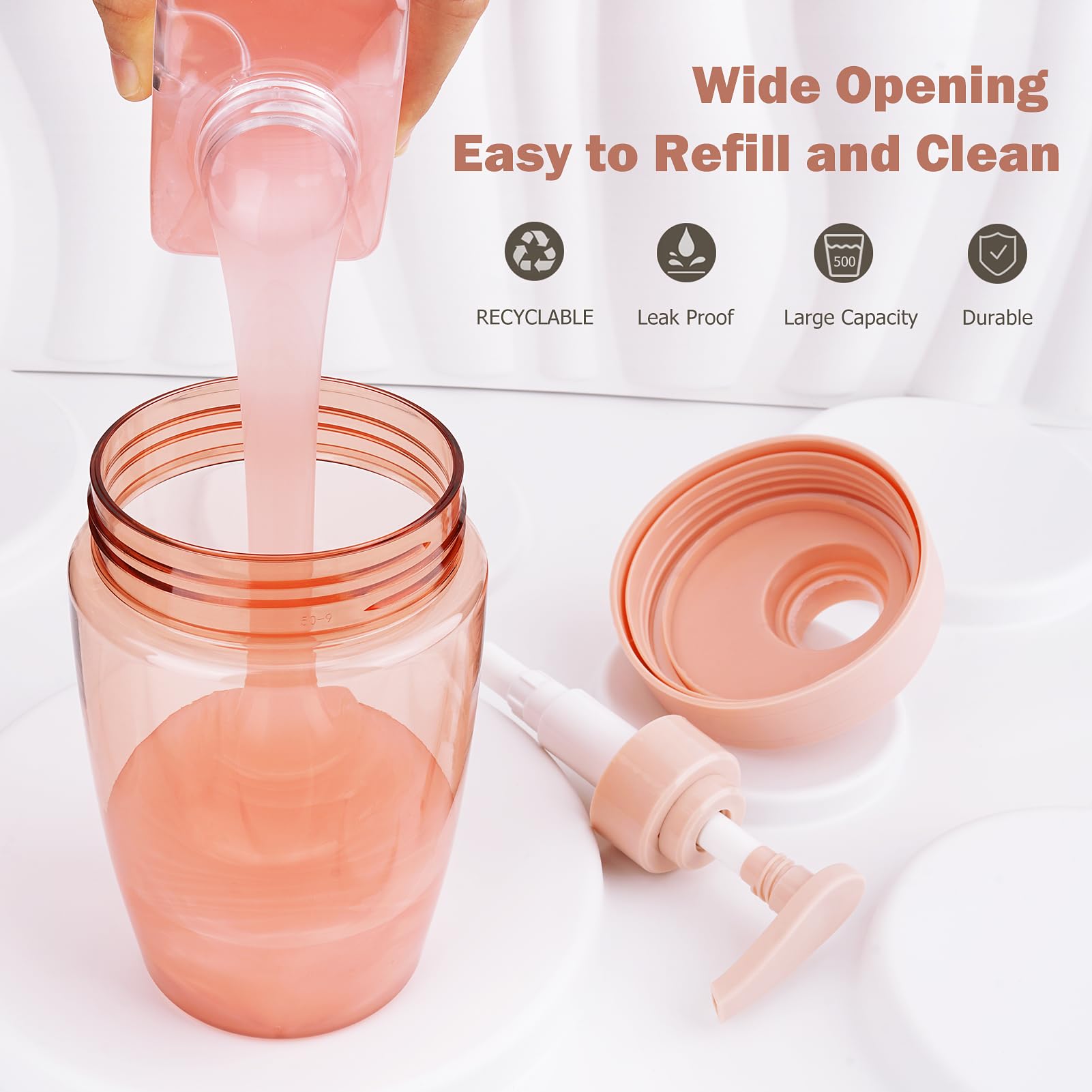 Kitchen Gims Soap Dispenser Empty Pump Bottles Dispenser 16Oz 2 Pack With Labels (Pink)