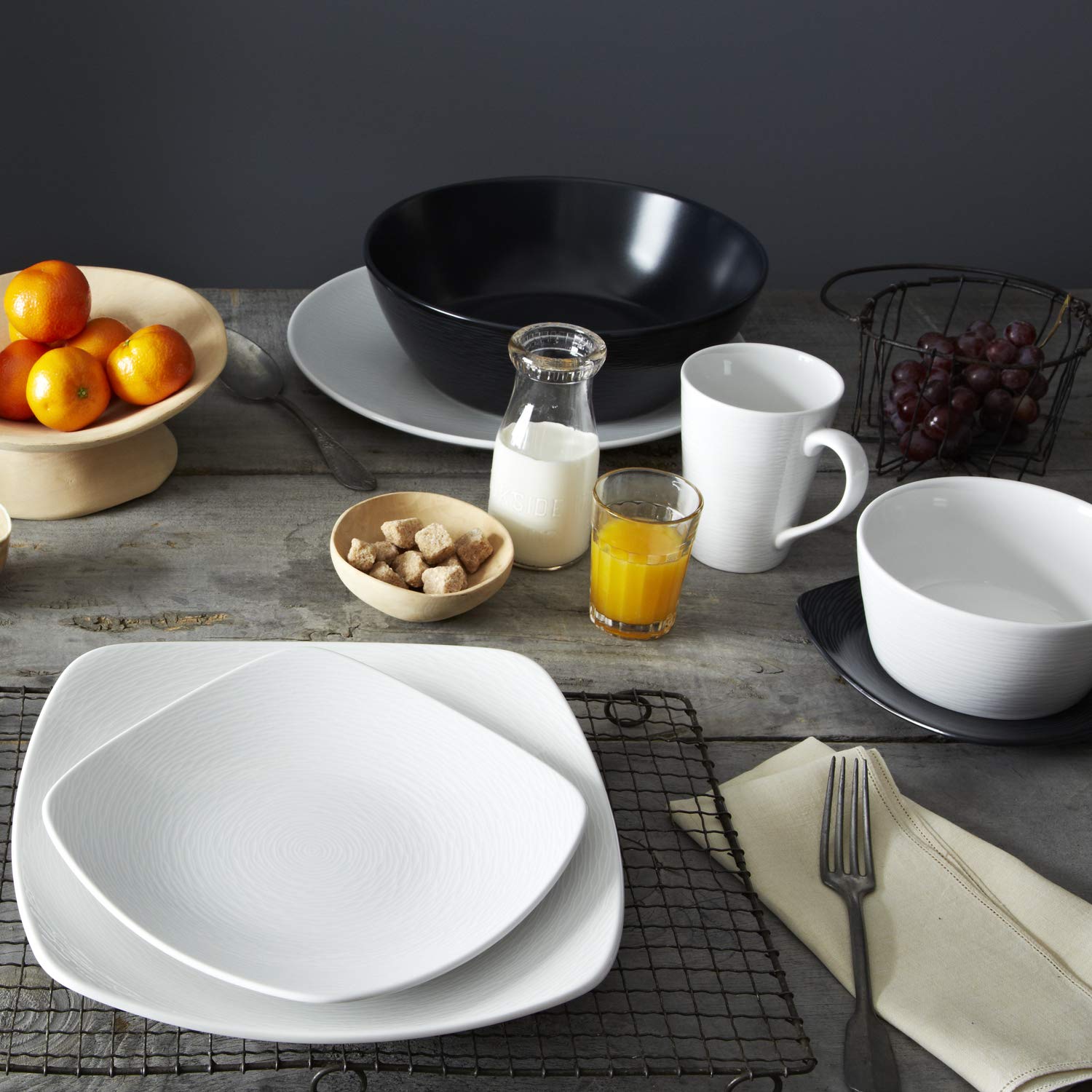 Noritake 4-Piece Square White on White Place Setting, Swirl
