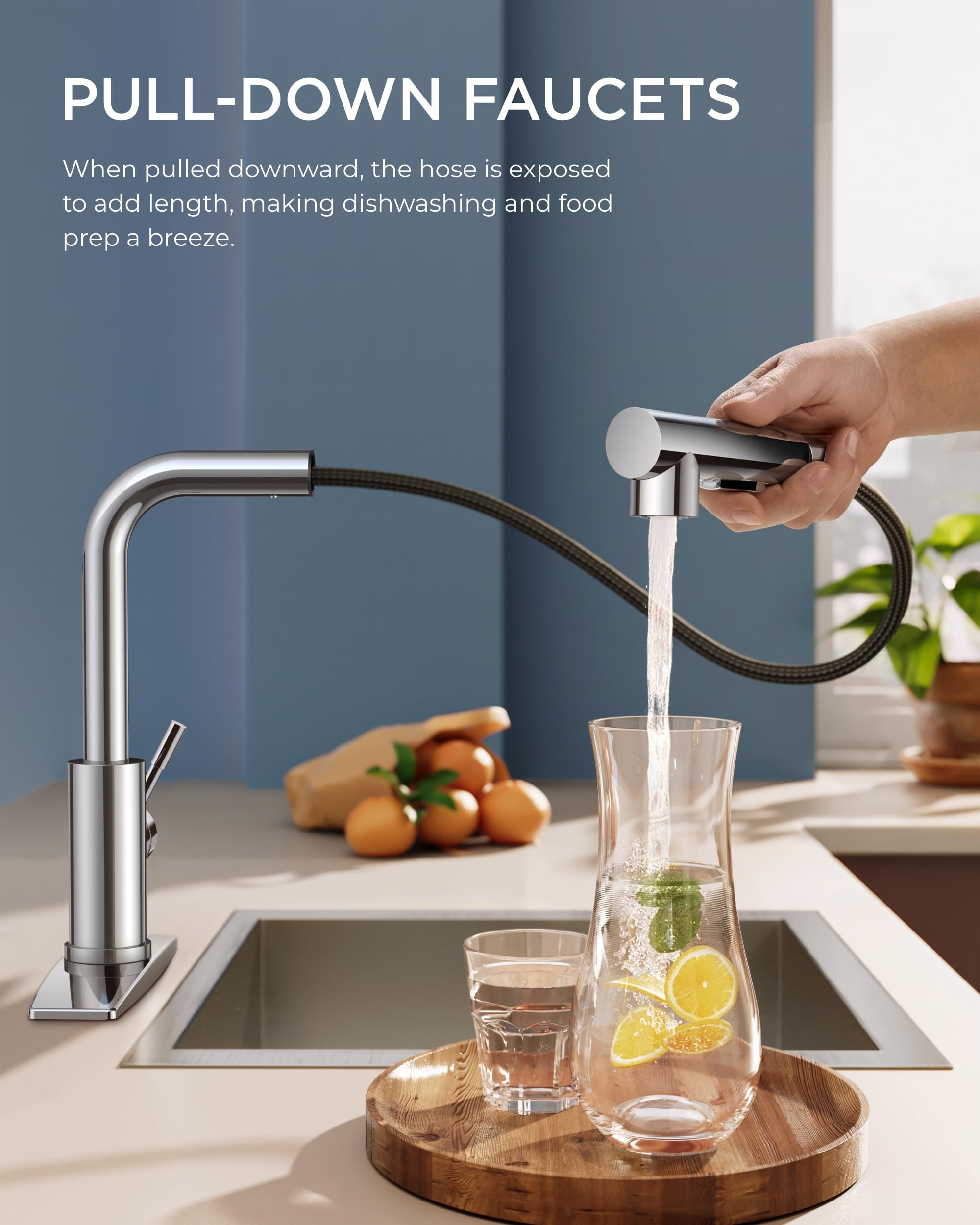 Forious Kitchen Sink Faucet, Pull Down Kitchen Faucet With Sprayer, Single Handle Commercial Modern Stainless Steel Kitchen Fauc
