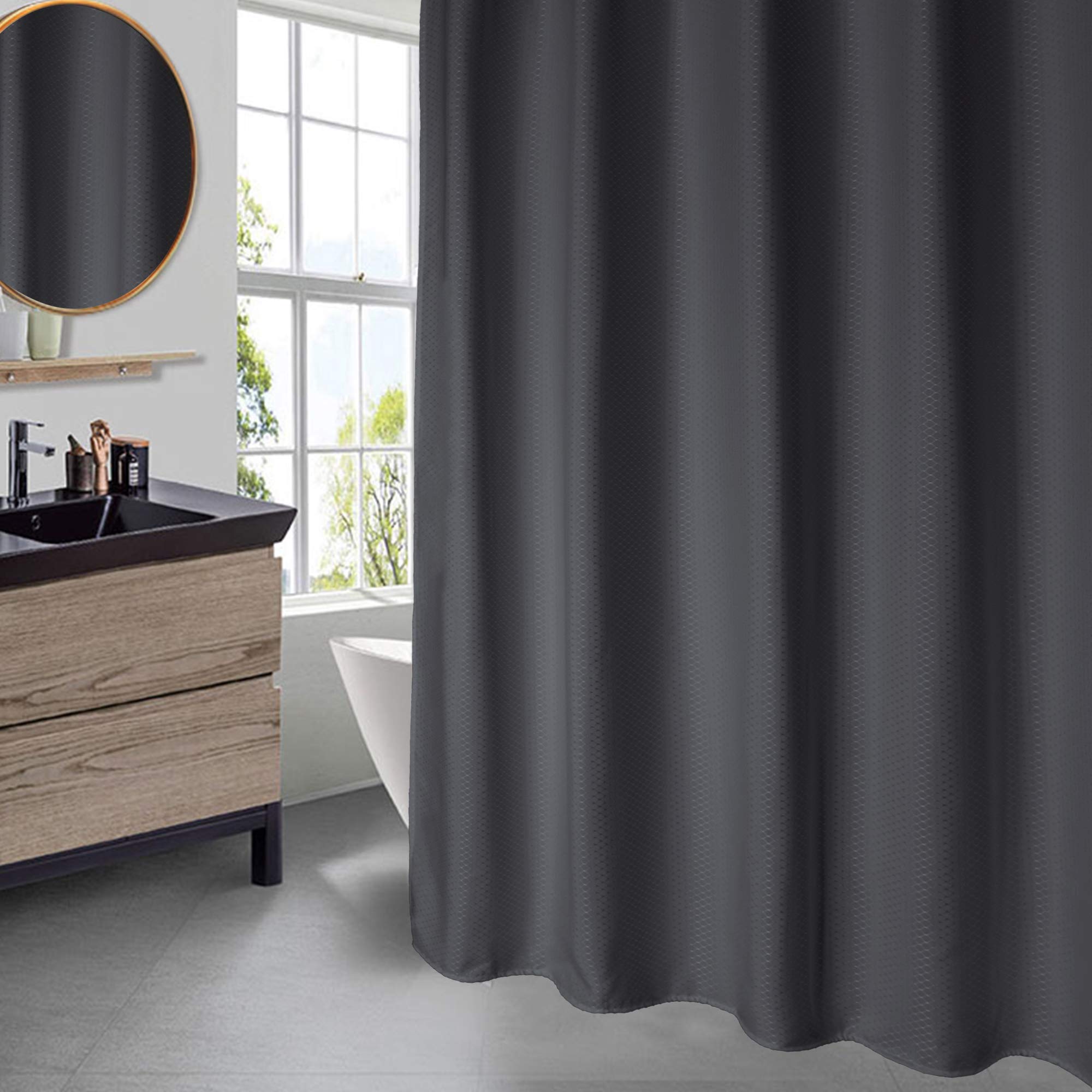 AooHome 72x75 Inch Waffle Weave Shower Curtain  Dark Grey Fabric Durable Bathroom Curtain with Hooks  Weighted Hem  Heavy Duty  Water Repellent