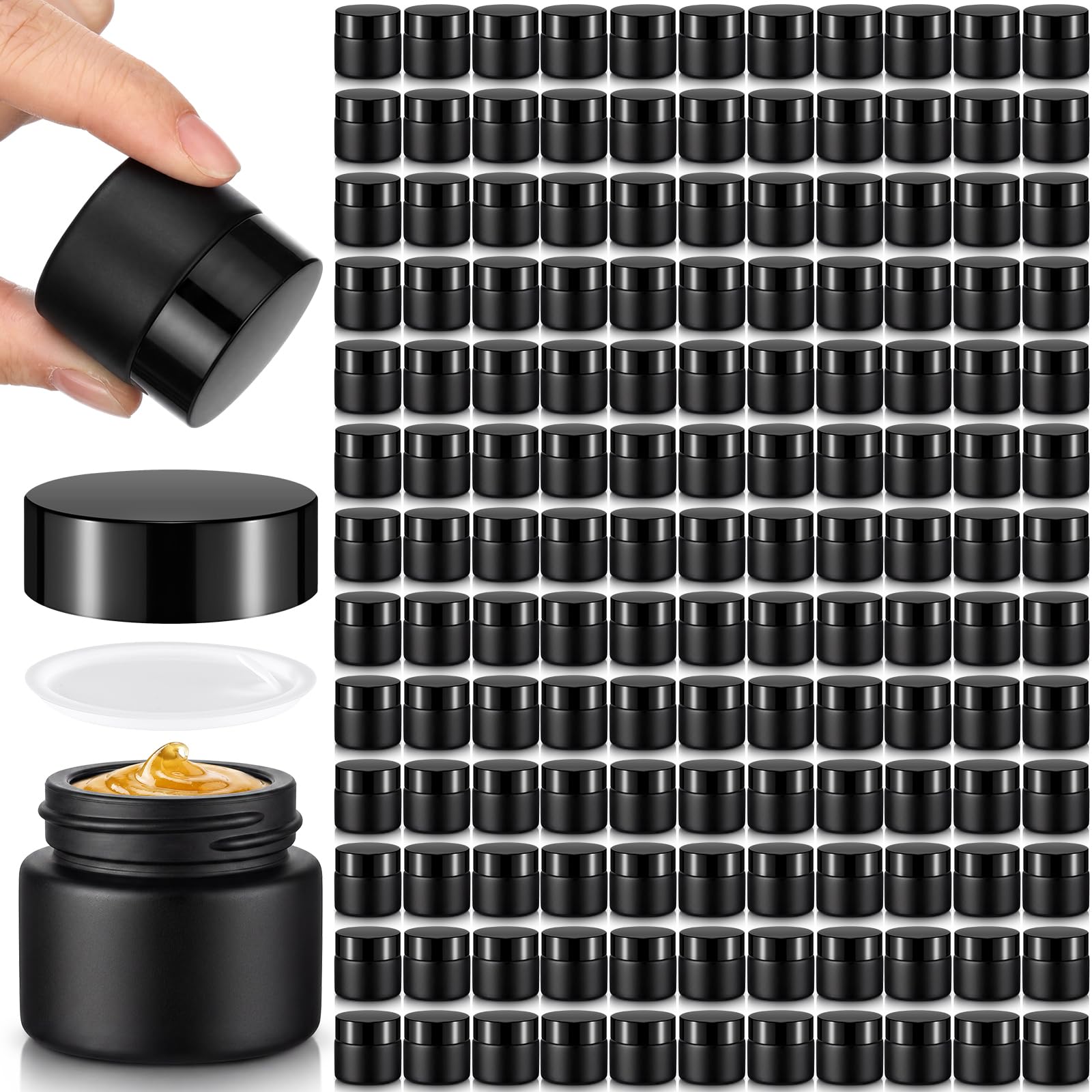 Norme 140 Pack 10ml Glass Cosmetic Jars with Lids,Frosted Black,Plastic