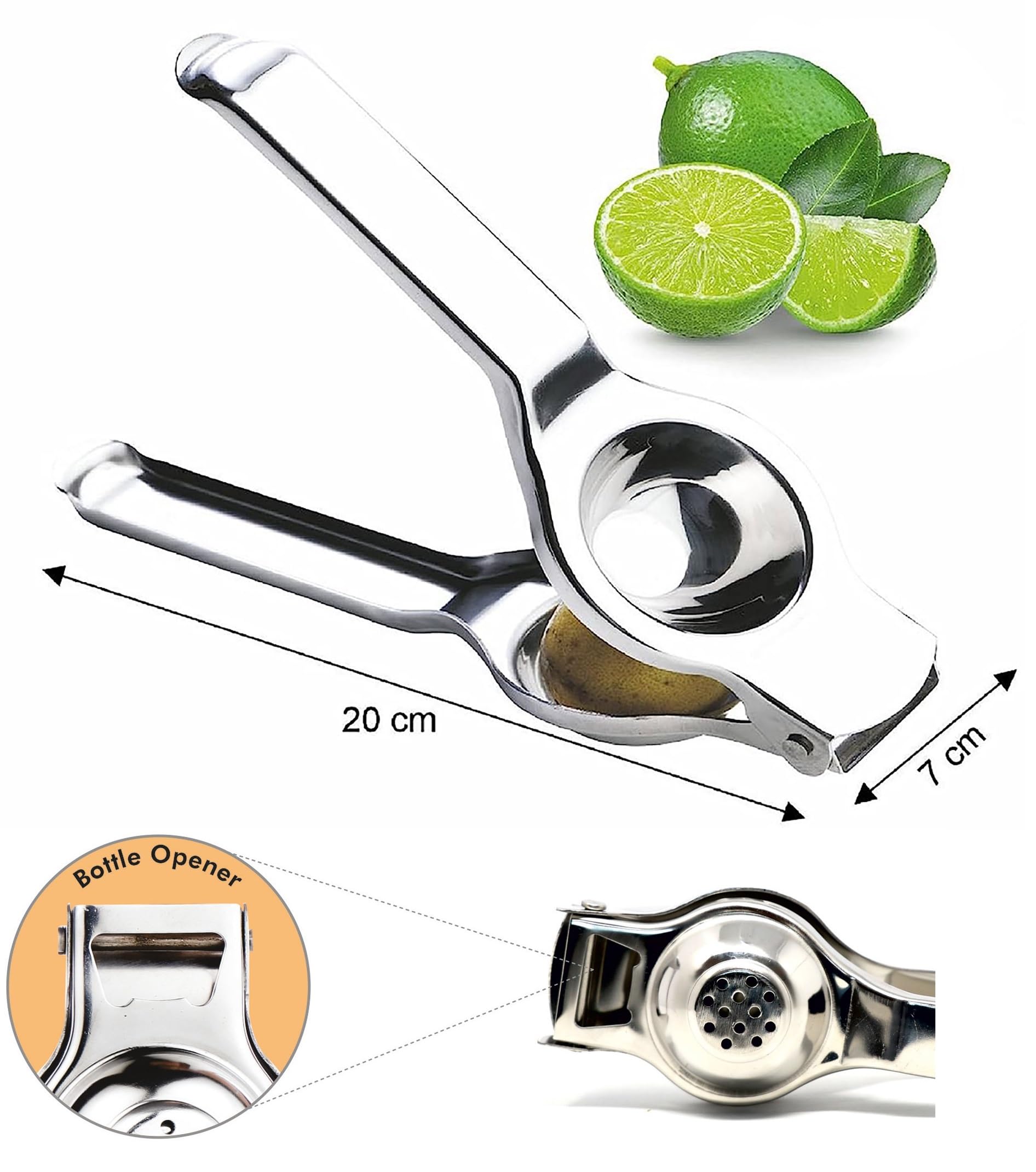 Signoraware Lemon Squeezer With Bottle Opener Food Grade Stainless Steel, Set Of 1, Silver