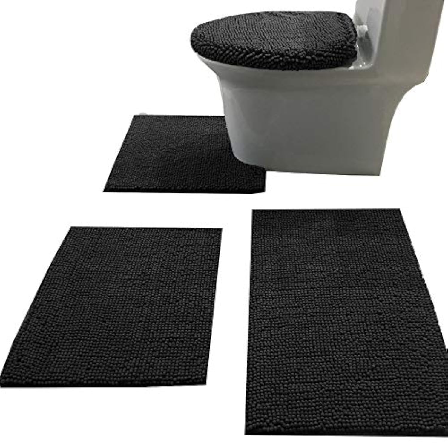 Madeals Chenille Bath Rug Set 4 Piece With Toilet Lid Cover And Rug Set Combo, Soft Shaggy Bath Rug Set 3 Piece And U-Shaped Toi