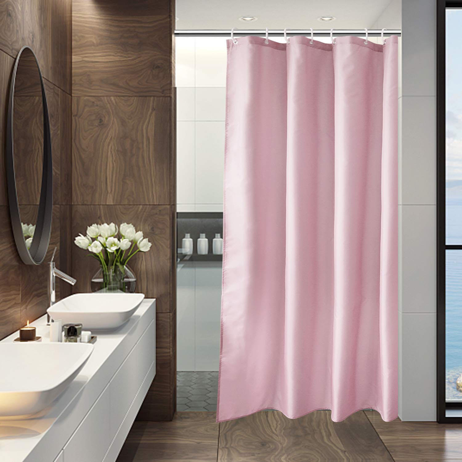 Aoohome 36X72 Inch Stall Shower Curtain Liner, Polyester Classic Solid Color Shower Curtain With Hooks, Weighted Hem, Waterproof