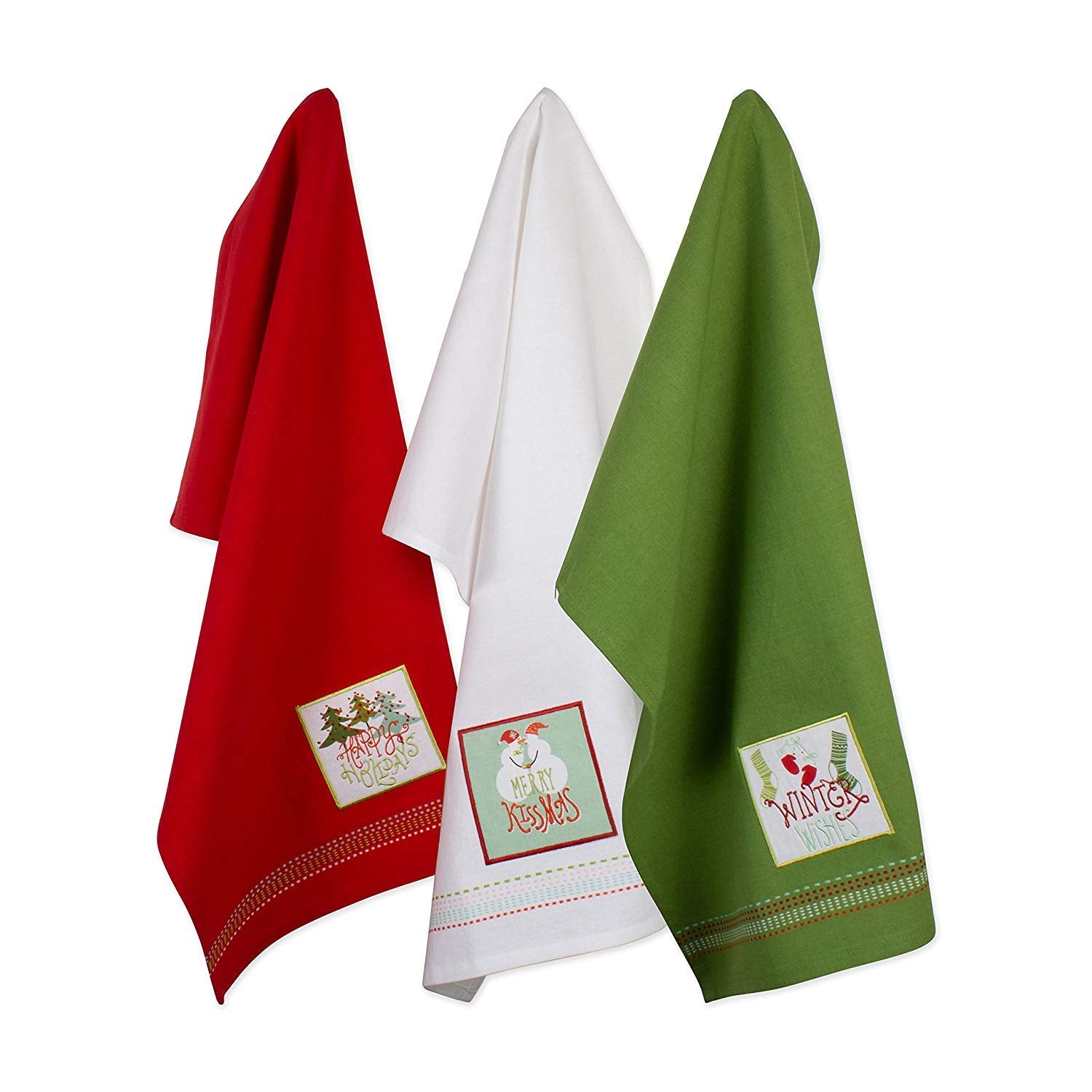 DII Holiday Kitchen Towels Embroidered Dish Towel Set, 18x28, Cozy Christmas, 3 Piece