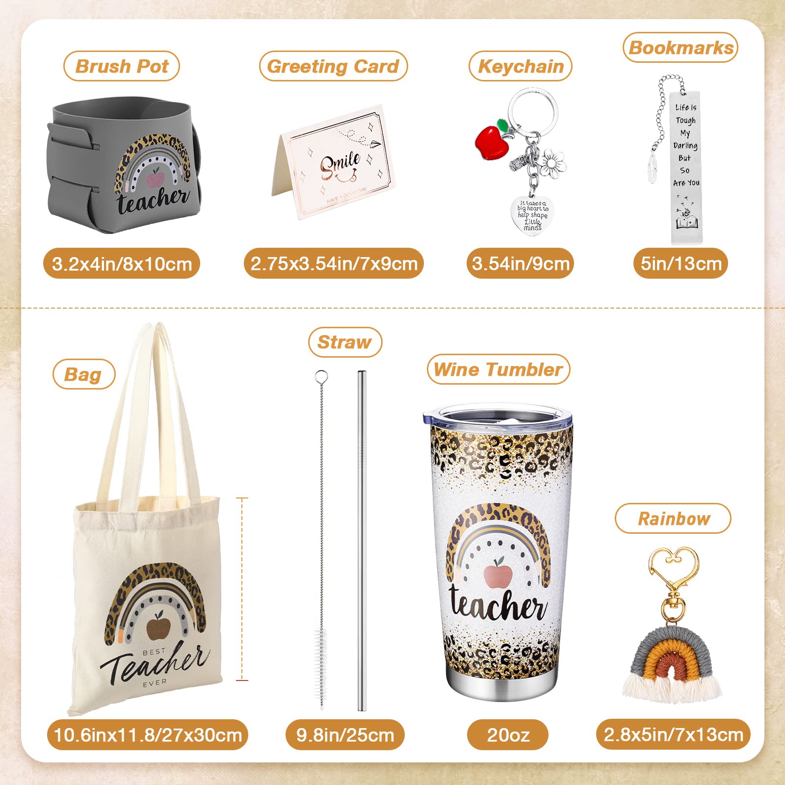 Nuenen 7 Pcs Teacher Gift For Women Teacher Appreciation Gift Rainbow Basket Include Tumbler Tote Bag Leather Bucket Card Key Ch