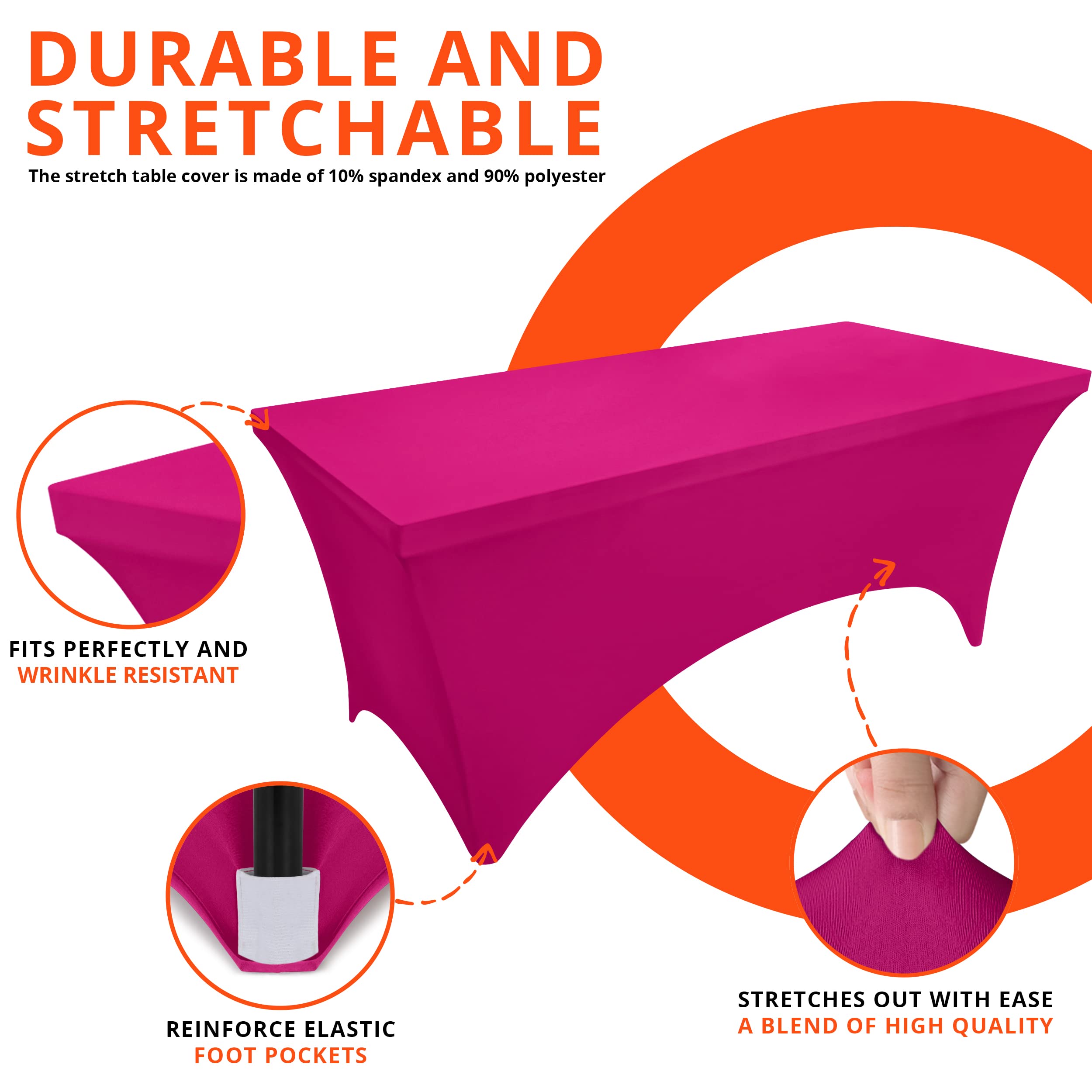 Utopia Kitchen Spandex Tablecloth 2 Pack [6FT  Fuchsia] Tight  Fitted  Washable and Wrinkle Resistant Stretch Rectangular Patio Table Cover for Event  Wedding  Banquet & Parties [72Lx30Wx30H Inch]