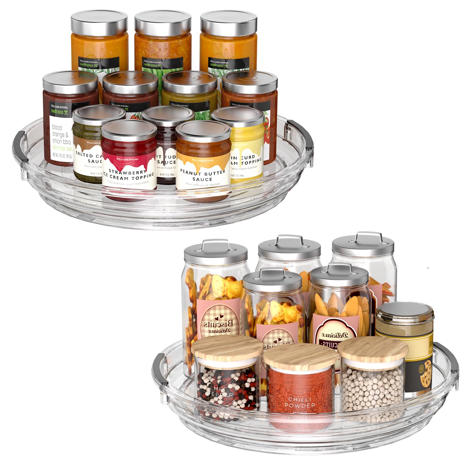 Incostar Set Of 2, 9.2 Inch NonSkid Clear Lazy Susan Organizers  Turntable Rack For Cabinet, Pantry Storage, Kitchen, Fridge, 
