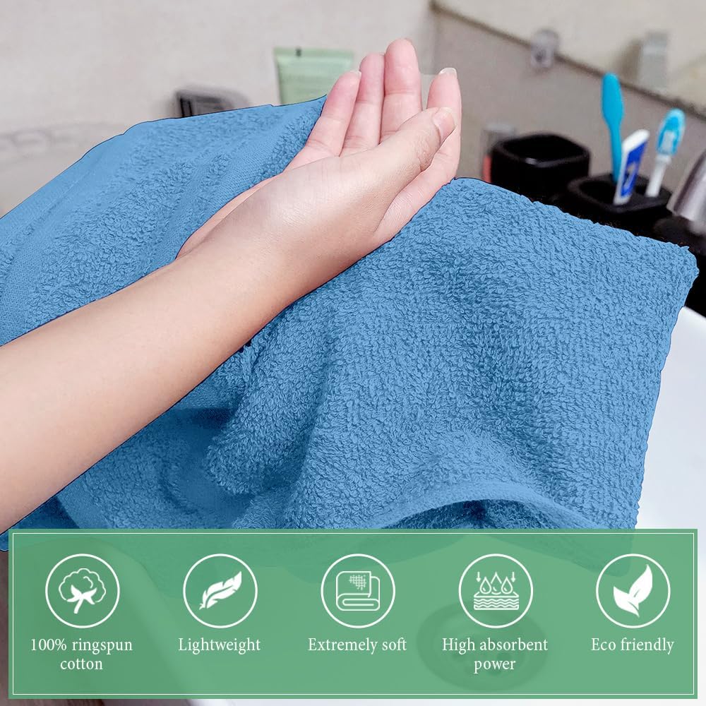 STF Linen Hand Towels (Pack of 24) Light Blue Economy Towels Salon Towels - 100% Cotton Spa Towels - 16 x 27 Inches Highly Absor