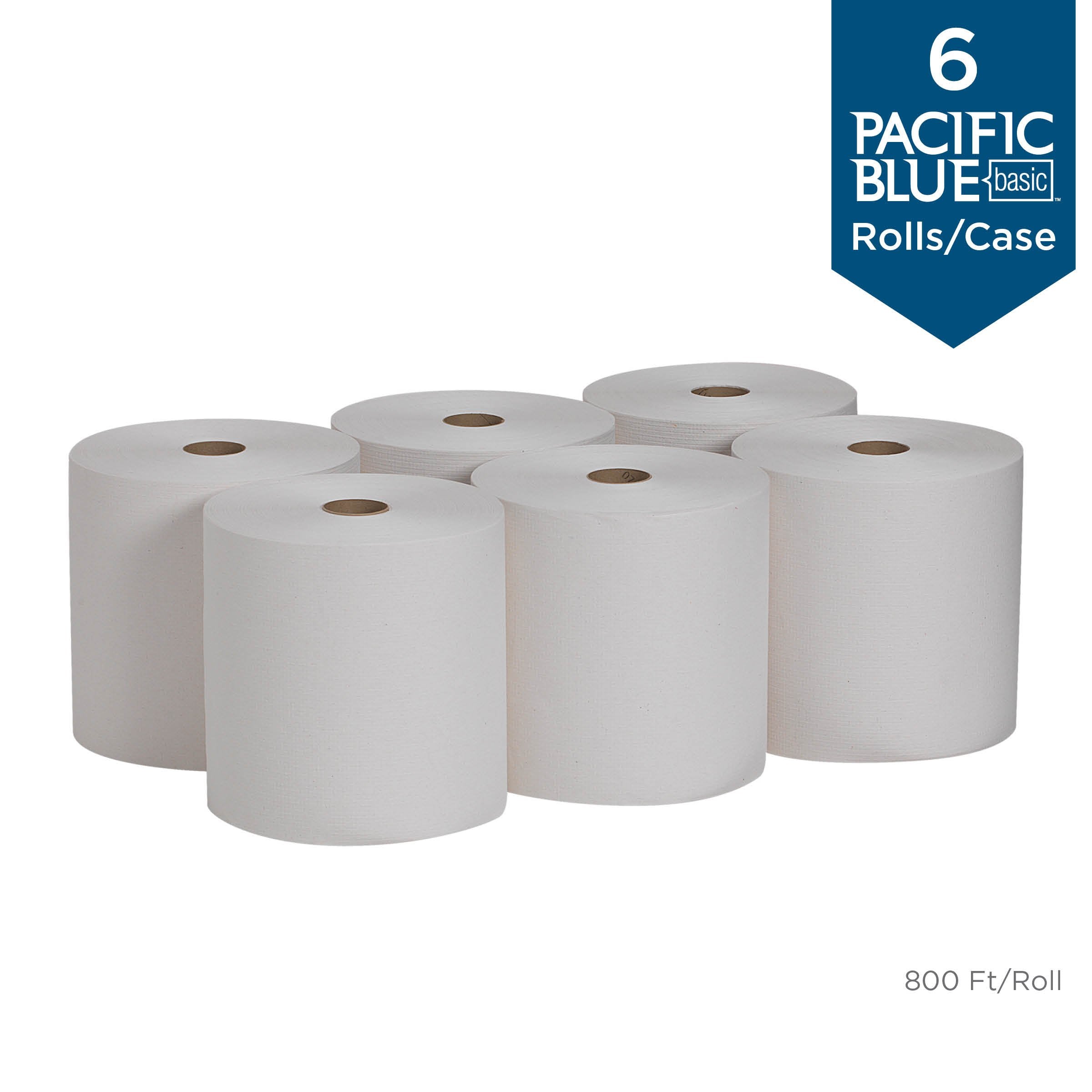 Georgia-Pacific Blue Basic Recycled Paper Towel Rolls (Previously Branded Envision) By Pro , White, 26601, 800 Feet Per Roll, 6