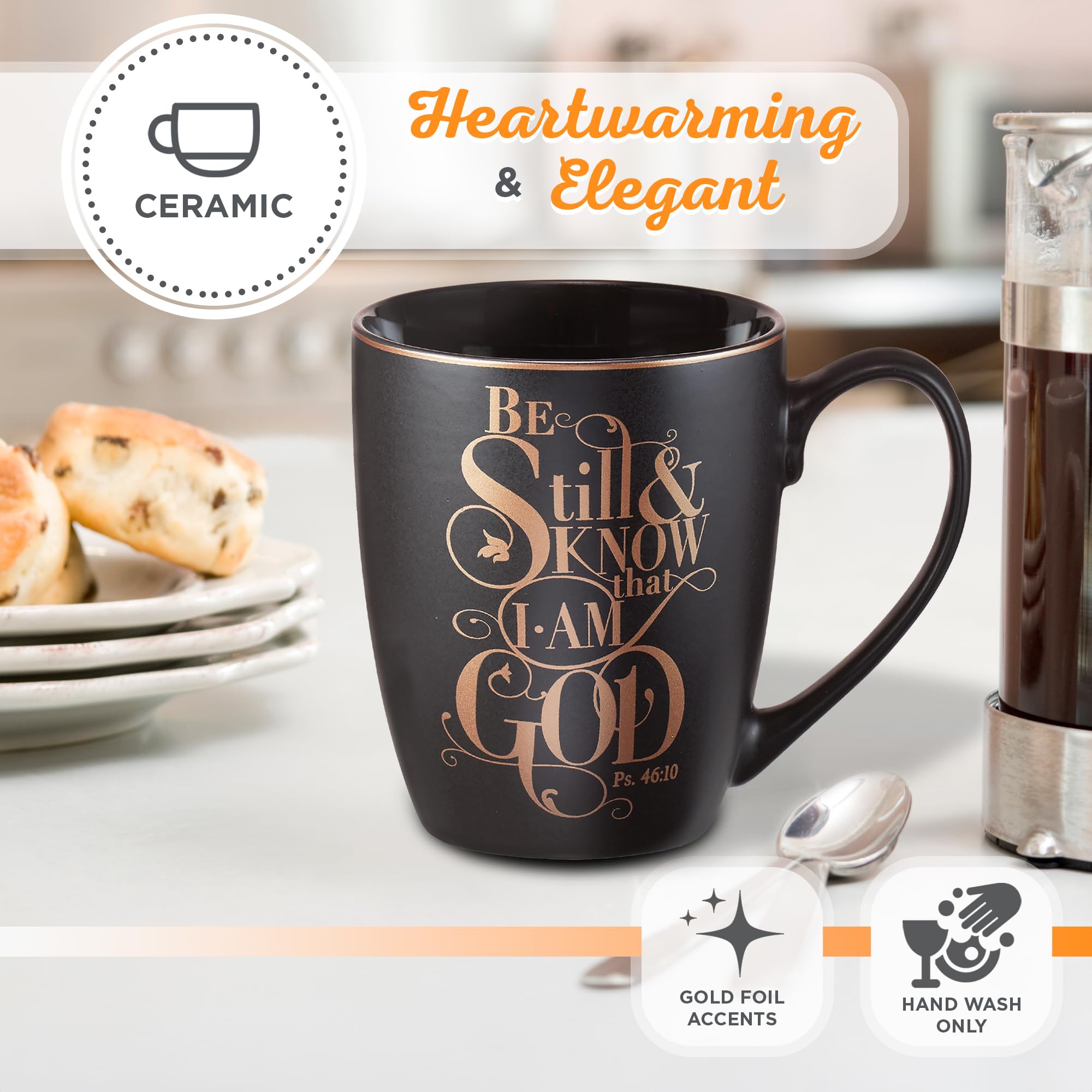 Christian Art Gifts Matte Black Ceramic Coffee Mug - 12 oz. Lead & Cadmium-free Inspirational Scripture Coffee and Tea Mug for M