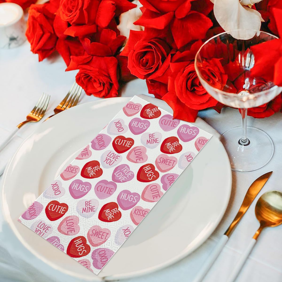 Horaldaily 100 Valentine Disposable Paper Decorative Guest Napkins, Pink Tiny Heart Hand Towel For Party Lunch Dinner Kitchen Ba