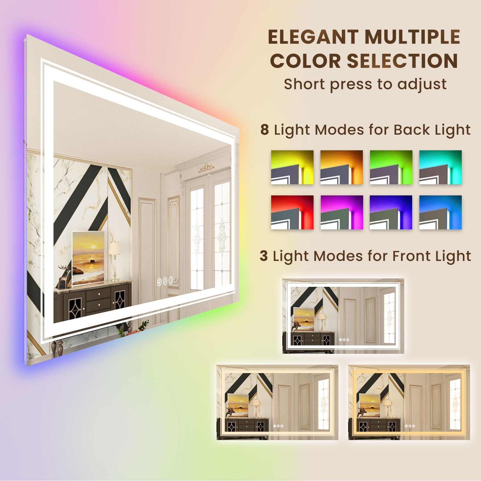Wtty Led Bathroom Mirror 40''X32'' With Rgb Backlit And Front Light,Stepless Dimmable Led Mirror For Bathroom,Lighted Bathroom V