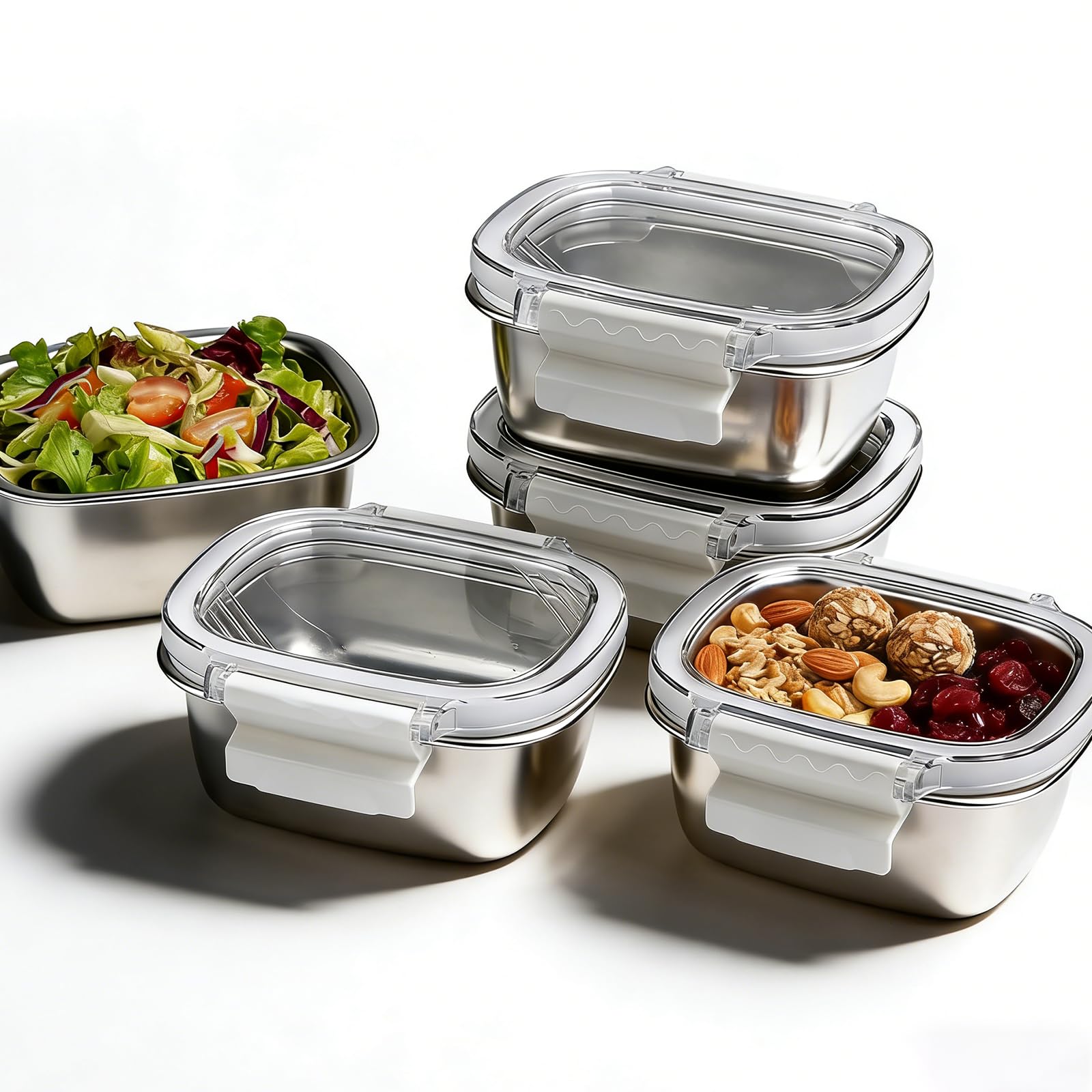 5 Pack FoodGrade 304 Stainless Steel Reusable Snack Containers with Lids  8.45 oz Small Metal Meal Prep Boxes, Shatterproof Le