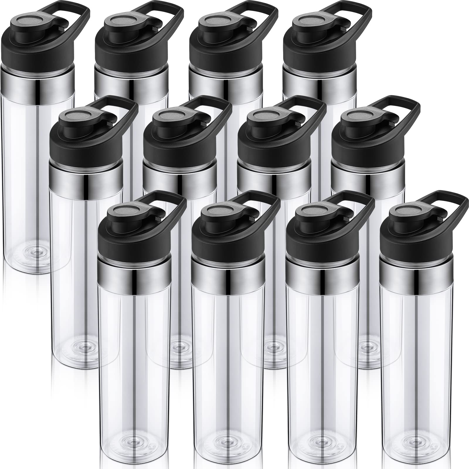 Mimorou 12 Pack Clear Water Bottle Bulk 20 oz Plastic Sports Water Bottles Reusable with Leakproof Lid, for Outdoor School Offic
