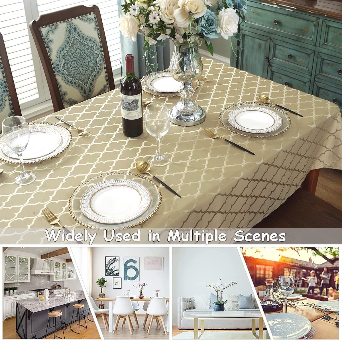 Sastybale Jacquard Tablecloth Rectangle Damask Fabric Table Cloth, Water Resistant & Wrinkle Free Polyester Table Cover For Kitc